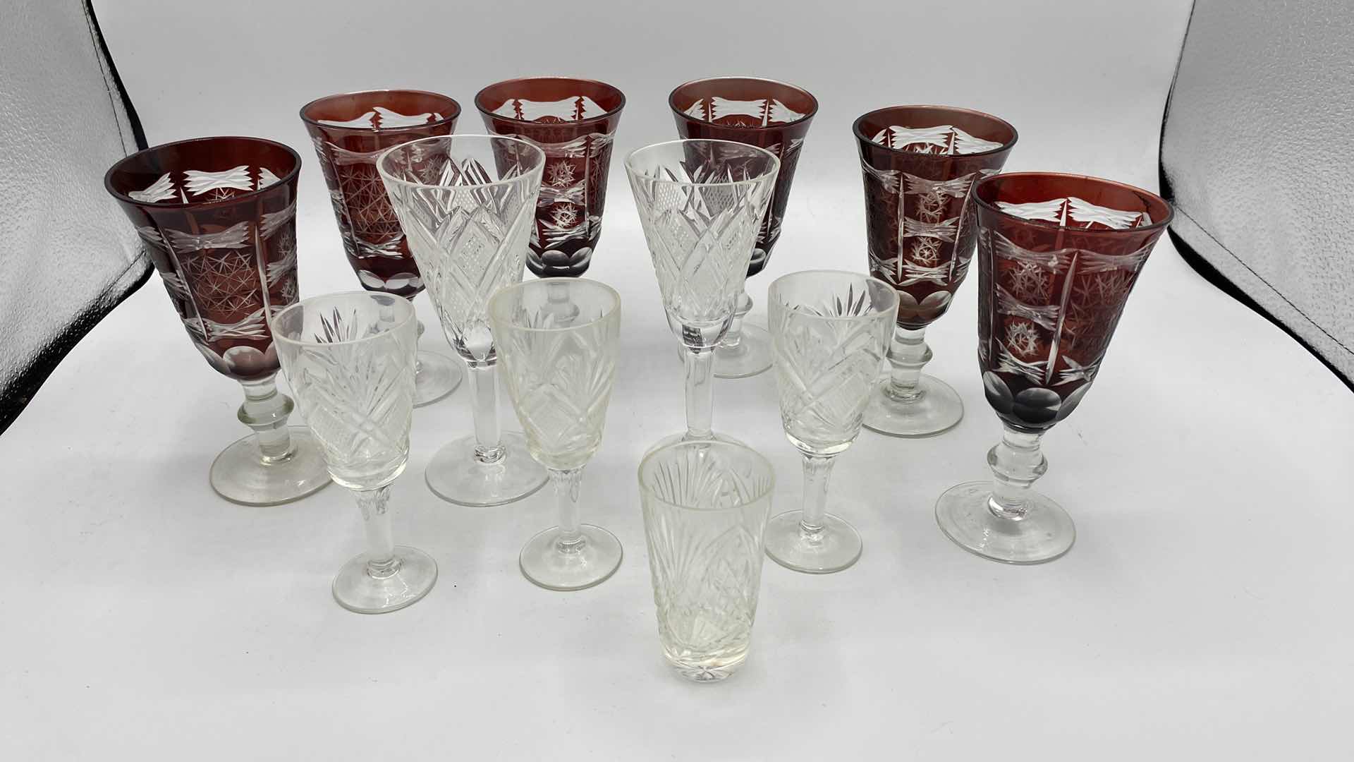 Photo 1 of 12-CUT CRYSTAL CORDIAL STEMWARE AND A SHOT GLASS