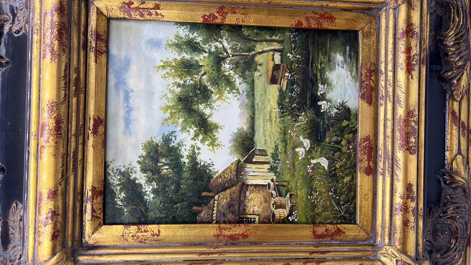 Photo 1 of ORNATE GOLD FRAMED ART WORK COUNTRY SCENE 20” x 20”