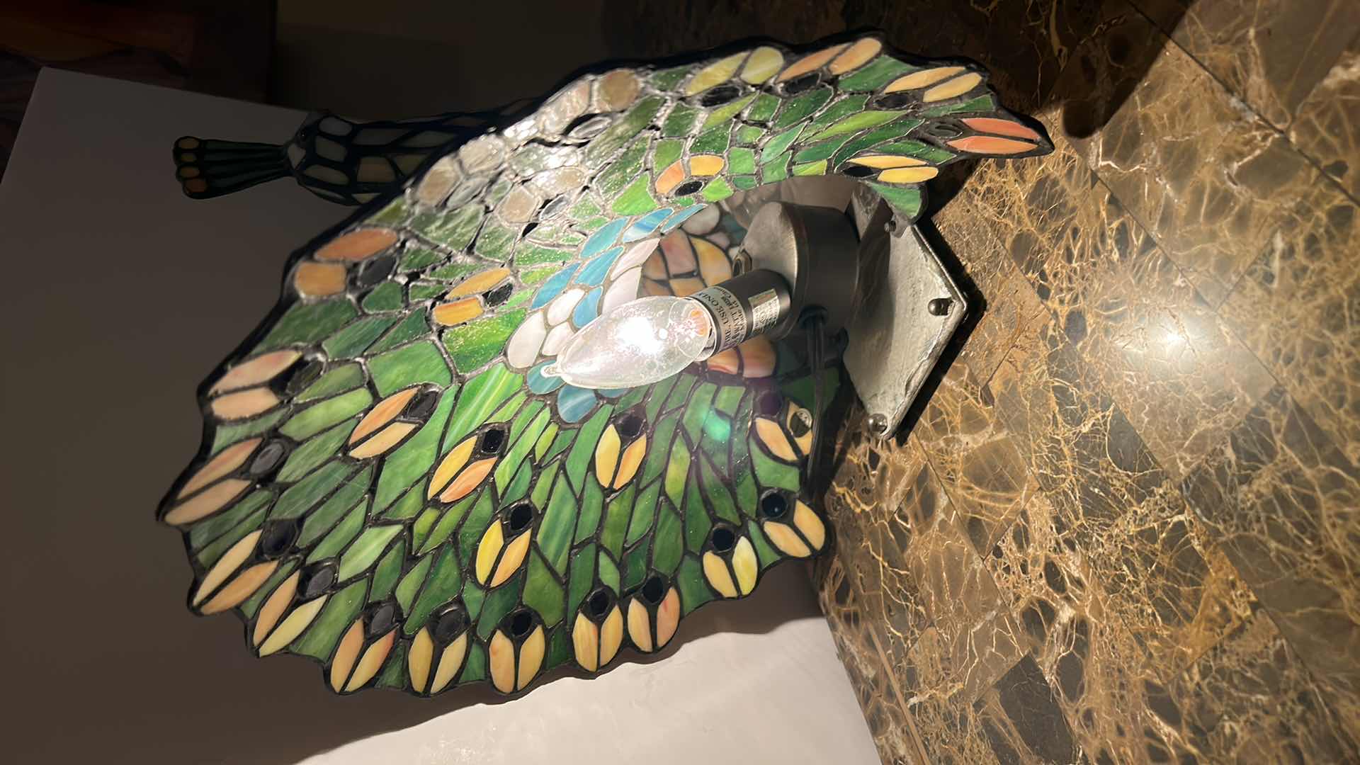 Photo 1 of STAINED GLASS PEACOCK LAMP 13” x H12”