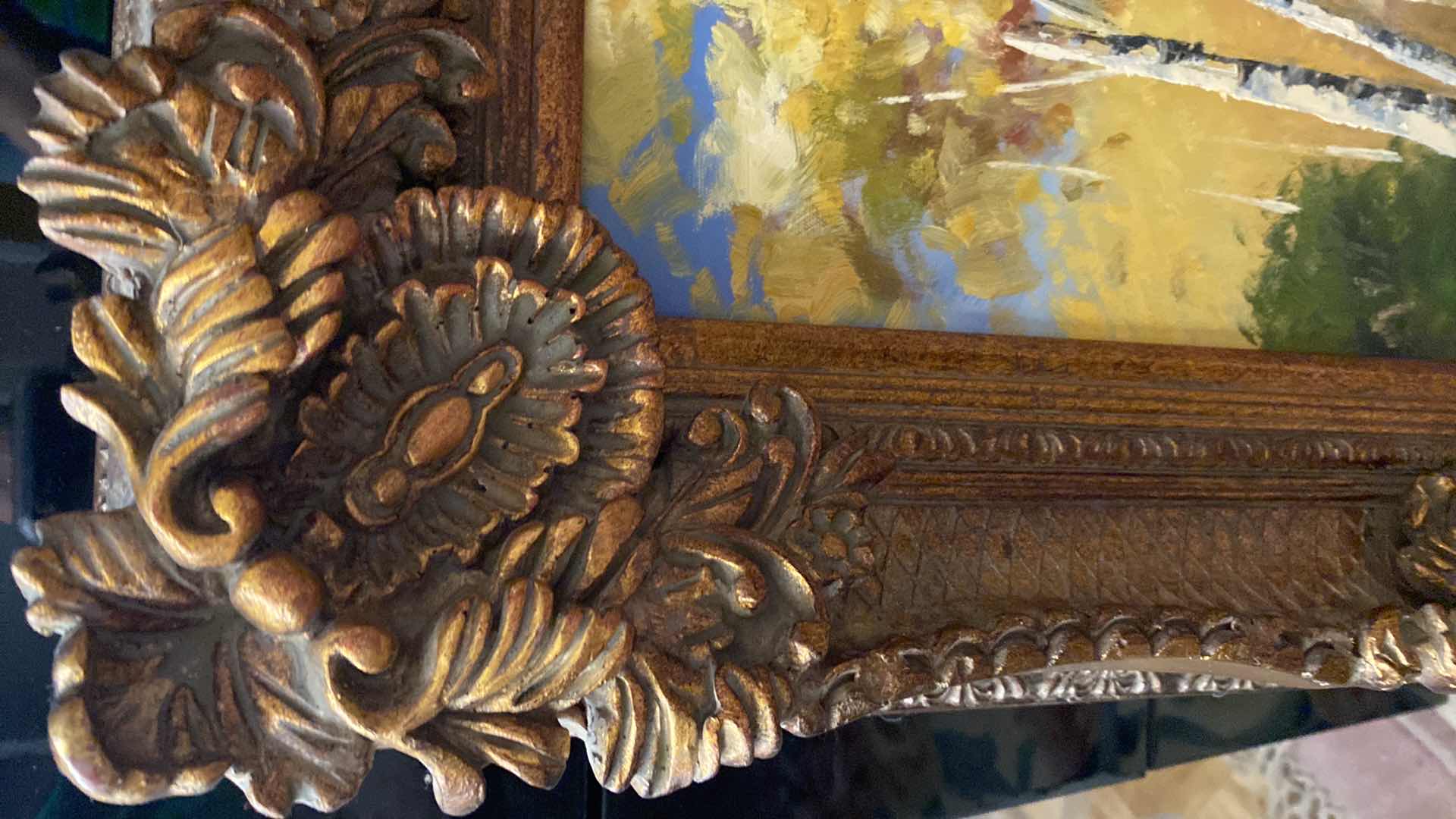 Photo 1 of ORNATE FRAMED ARTWORK, OIL PAINTING LANDSCAPE WITH TREES 32” X 27”