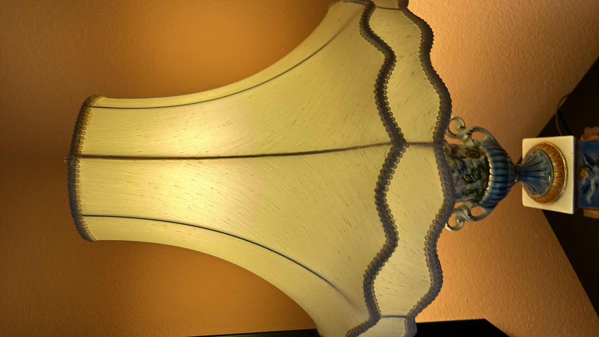 Photo 1 of VINTAGE VICTORIAN PORCELAIN LAMP W IVORY SHADE 34”