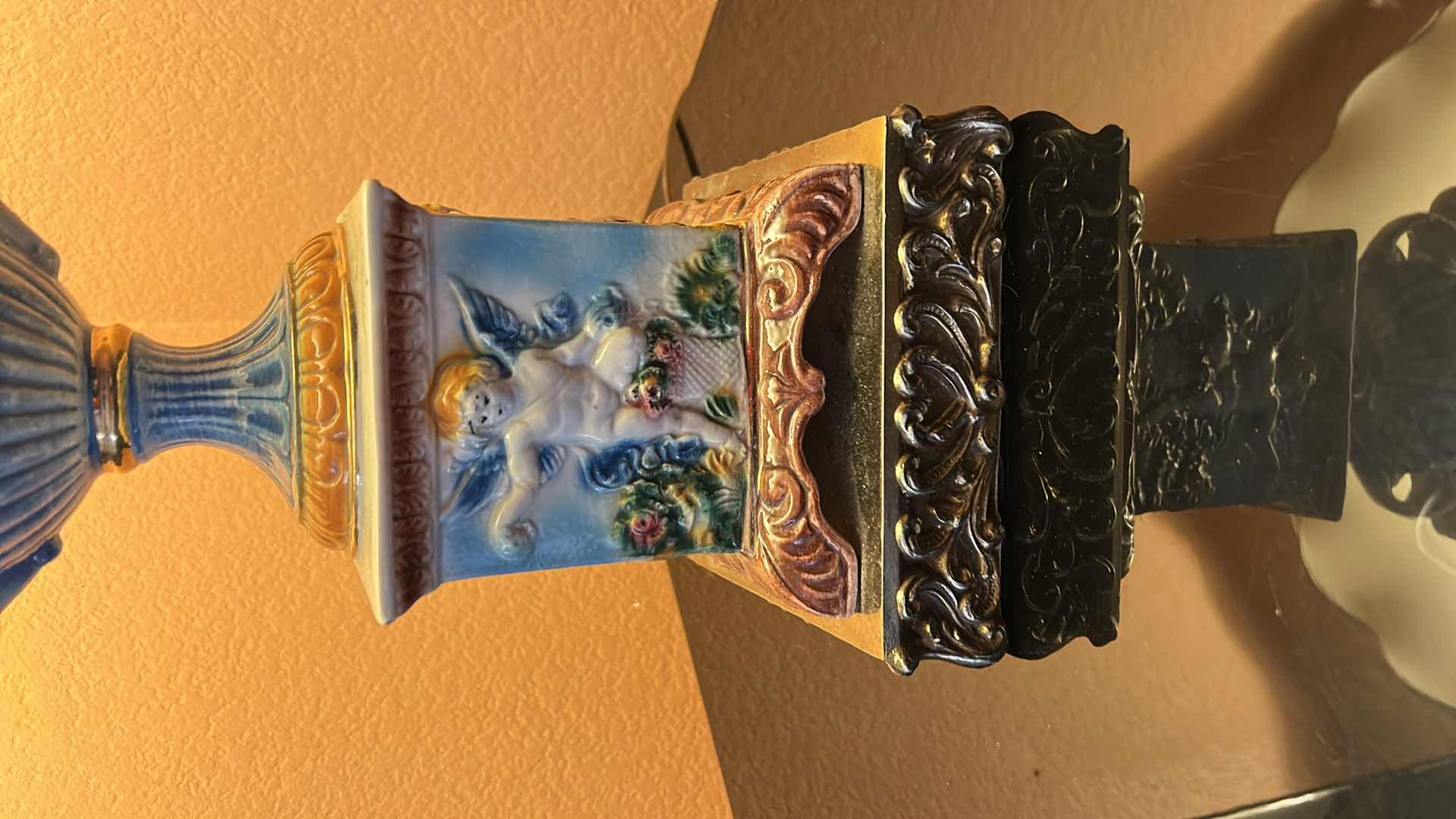 Photo 1 of VINTAGE VICTORIAN PORCELAIN LAMP W IVORY SHADE 34”