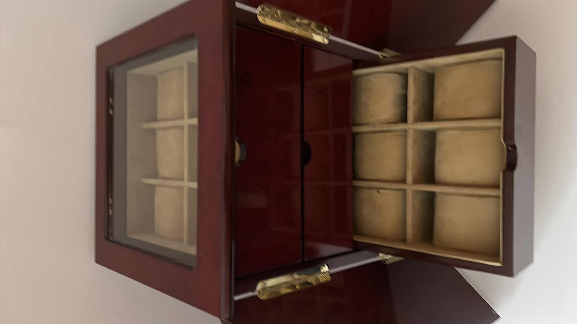 Photo 1 of HIGH END THOMAS PACCONI ELEGANTLY MADE WOOD WATCH AND JEWELRY BOX 11” x 10” x H16”