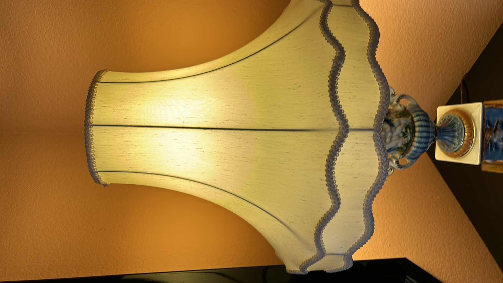 Photo 1 of VINTAGE VICTORIAN PORCELAIN LAMP W IVORY SHADE 34”