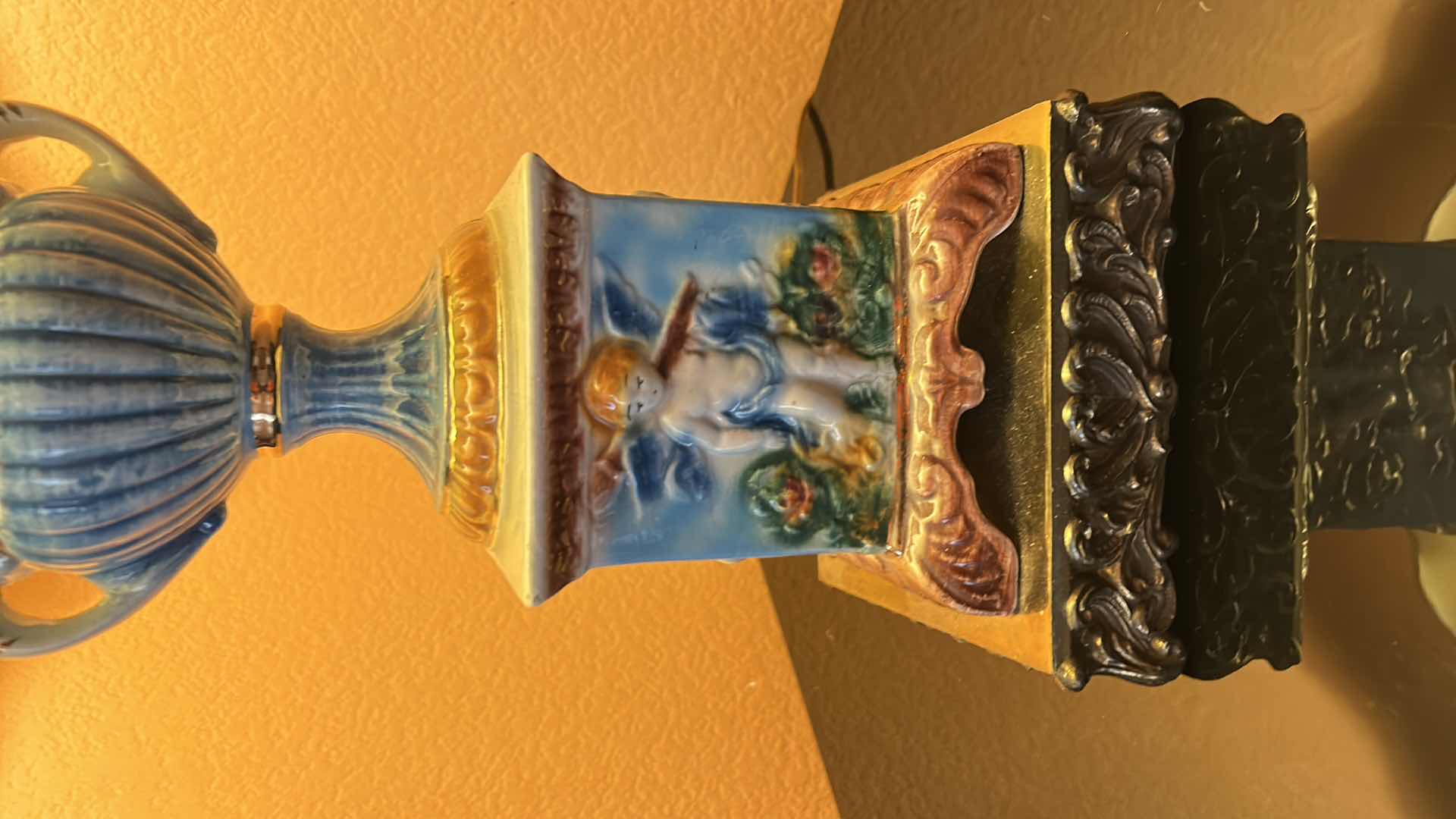 Photo 1 of VINTAGE VICTORIAN PORCELAIN LAMP W IVORY SHADE 34”