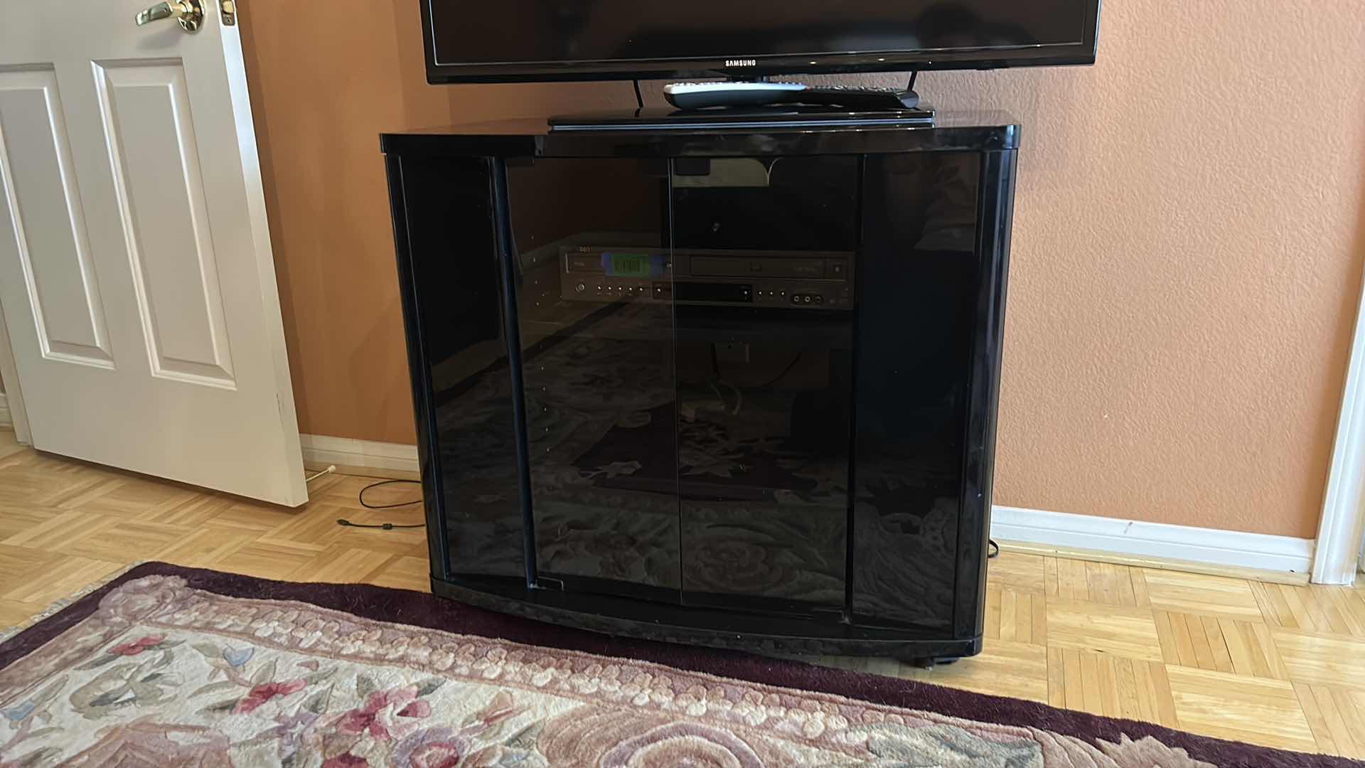Photo 1 of BLACK WOOD AND LACQUER TV STAND AND ENTERTAINMENT CENTER