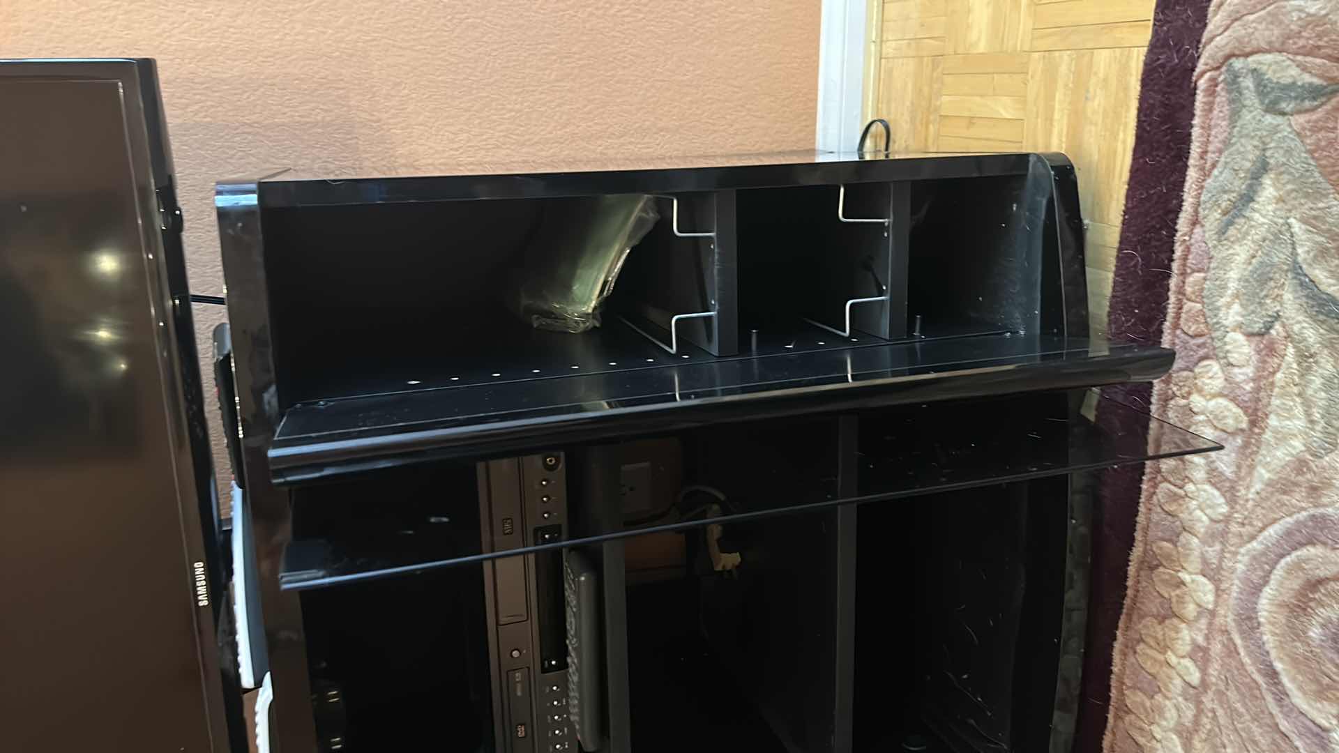 Photo 1 of BLACK WOOD AND LACQUER TV STAND AND ENTERTAINMENT CENTER
