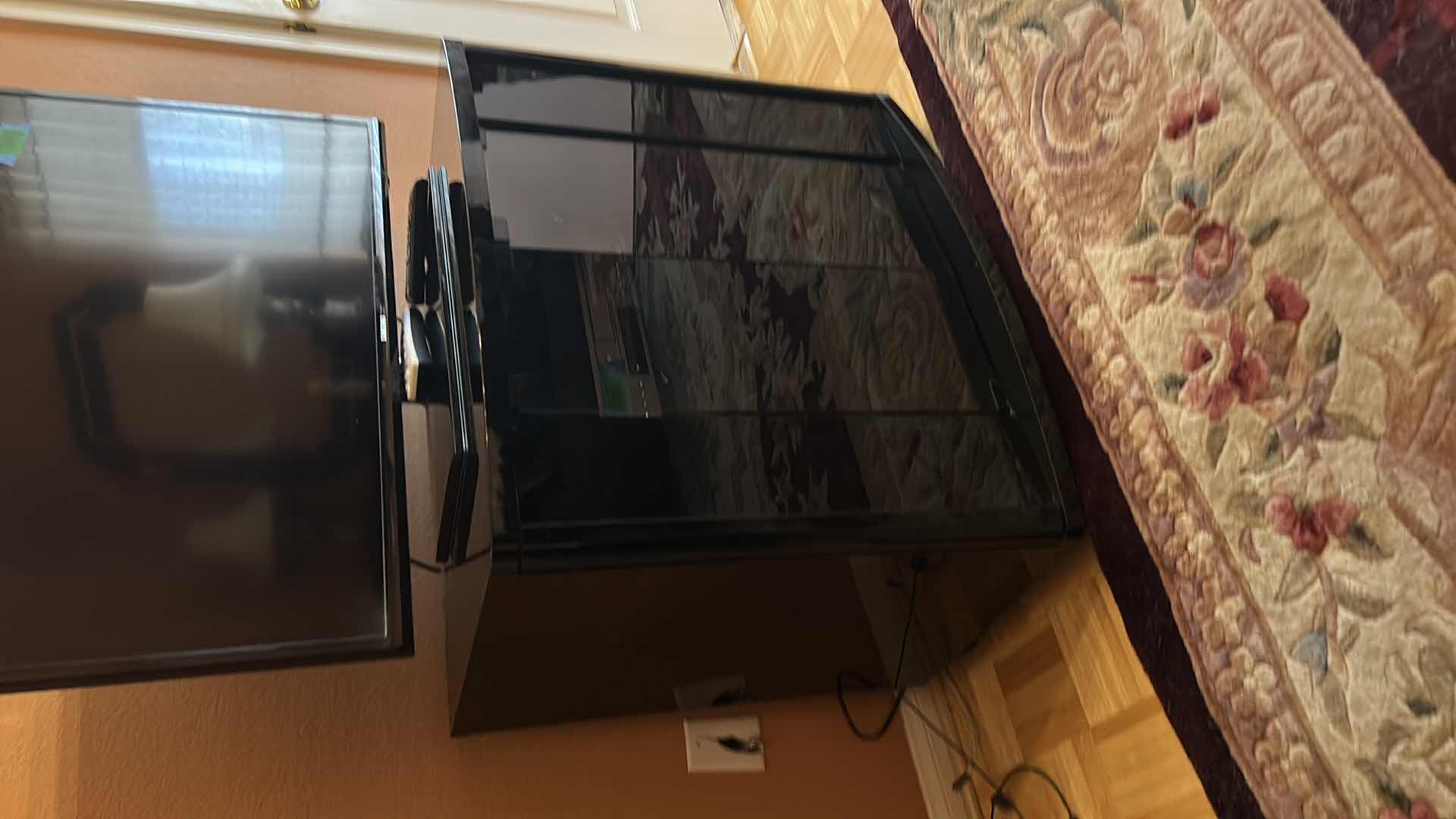 Photo 1 of BLACK WOOD AND LACQUER TV STAND AND ENTERTAINMENT CENTER