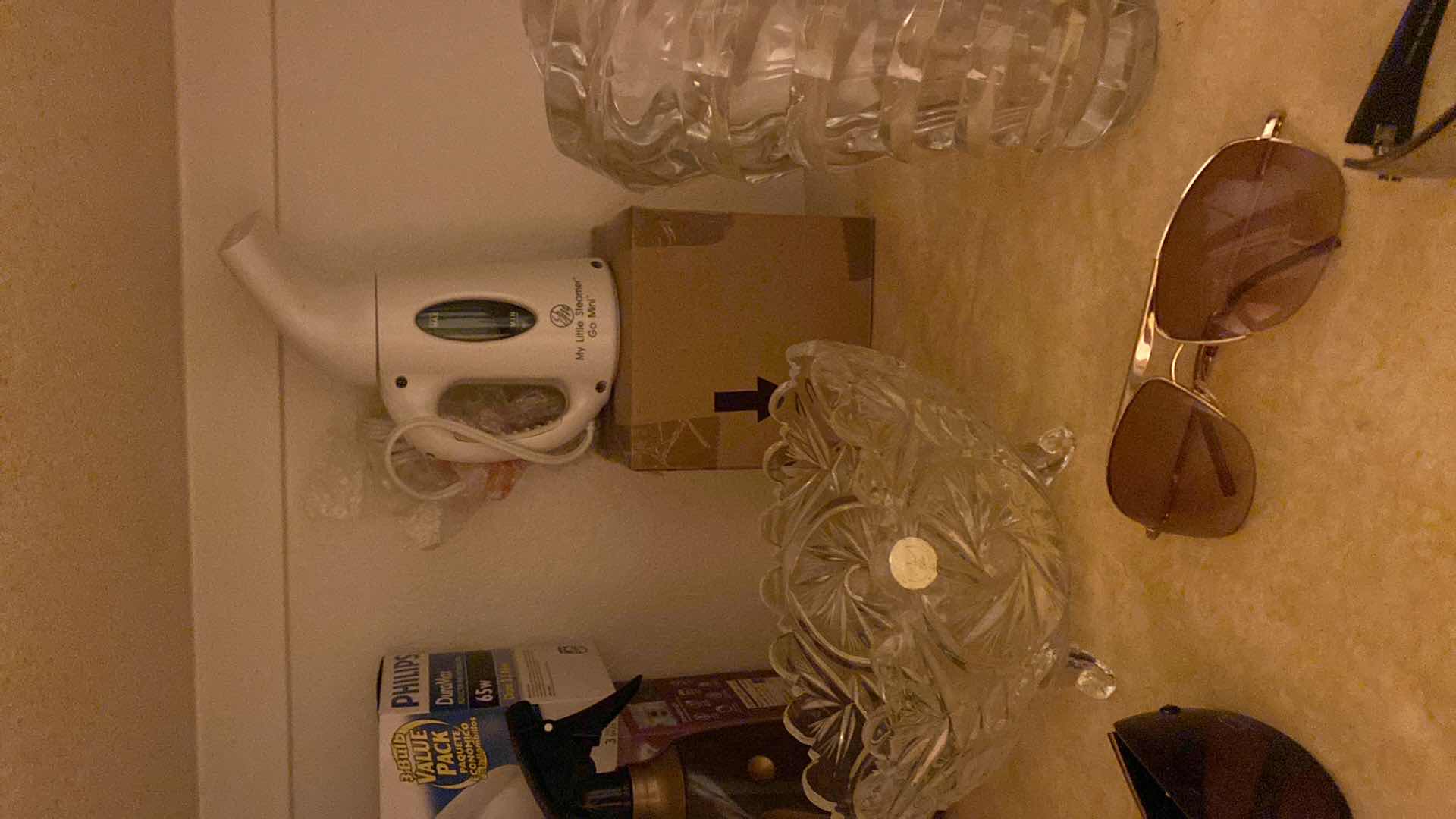 Photo 1 of CONTENTS OF SHELF LAUNDRY CLOSET VASE BOWL MINI STEAMER AND MORE