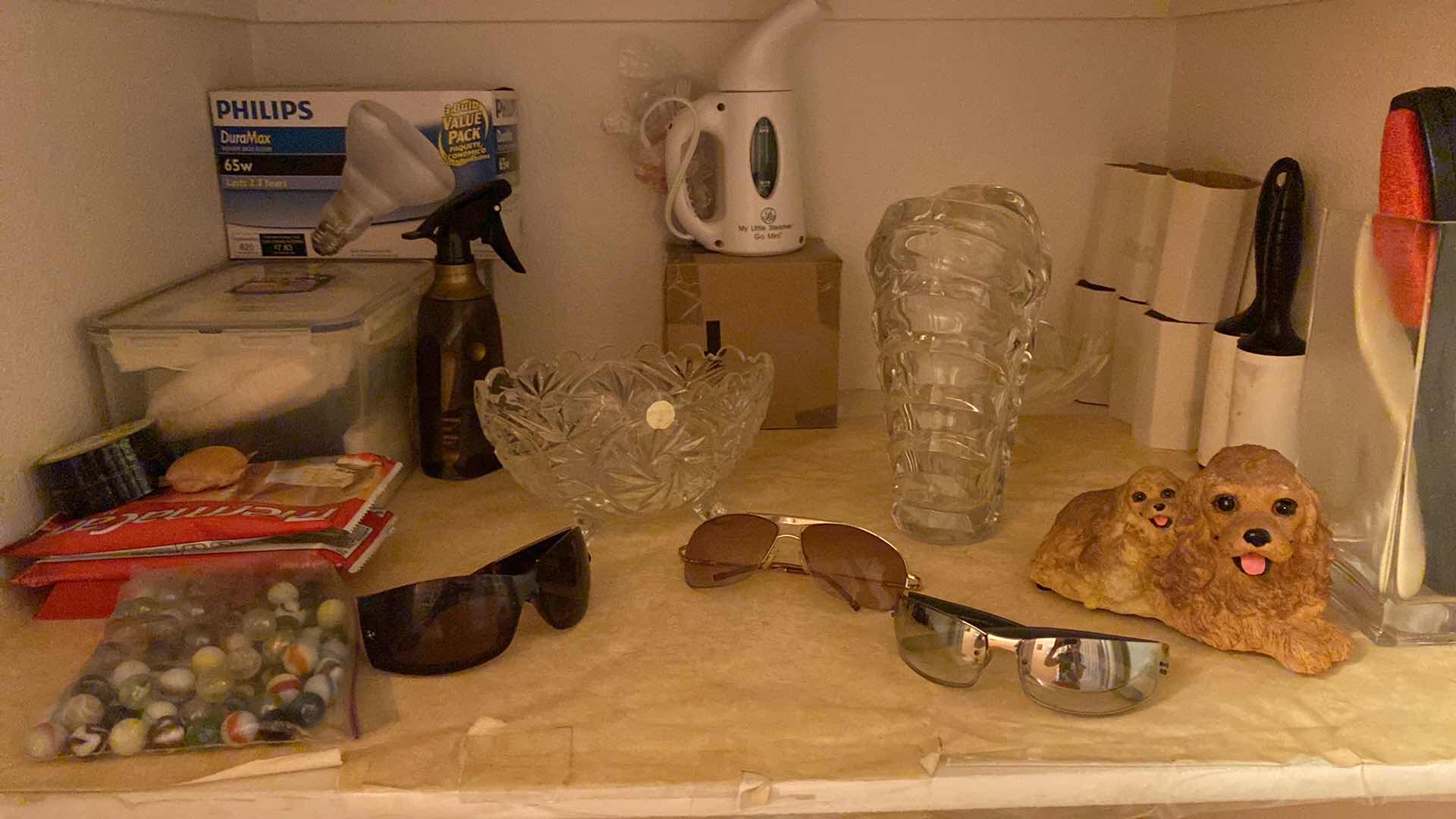 Photo 1 of CONTENTS OF SHELF LAUNDRY CLOSET VASE BOWL MINI STEAMER AND MORE