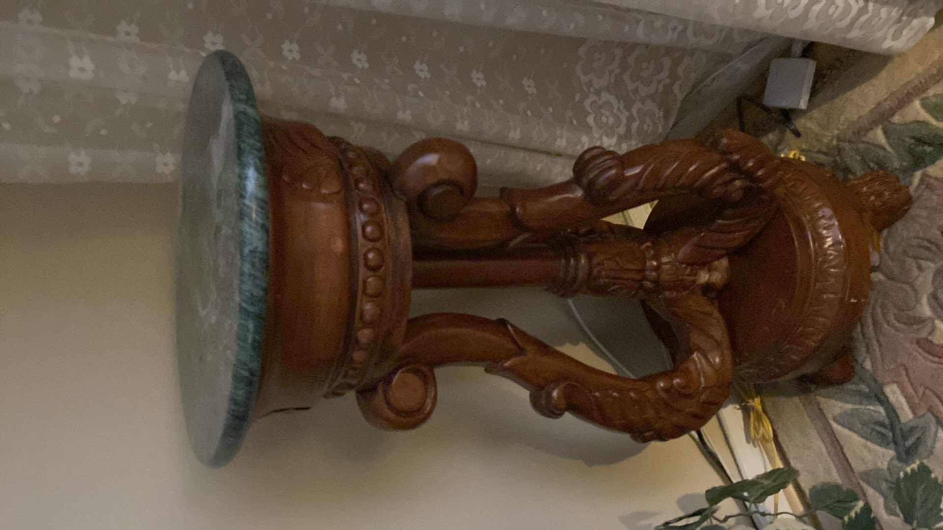 Photo 1 of WOOD AND MARBLE PLANT STAND 13” X H32”