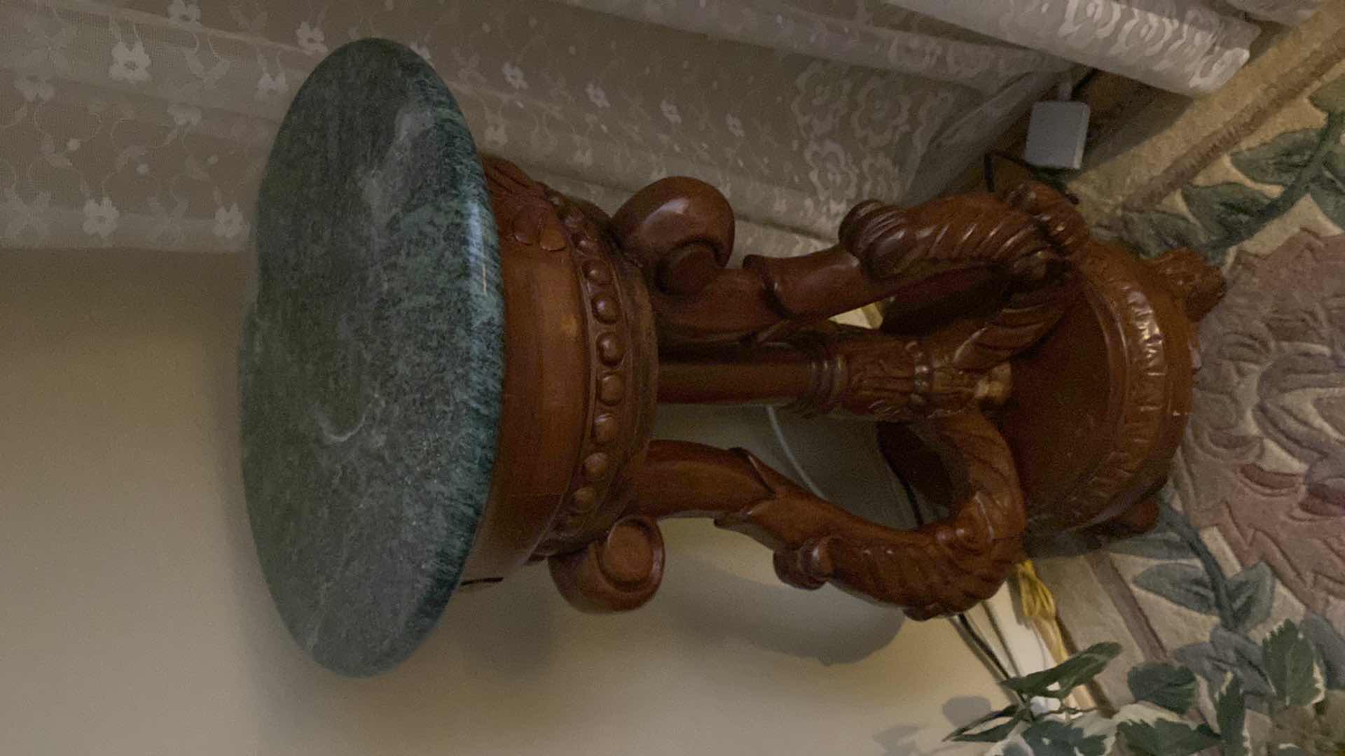 Photo 1 of WOOD AND MARBLE PLANT STAND 13” X H32”