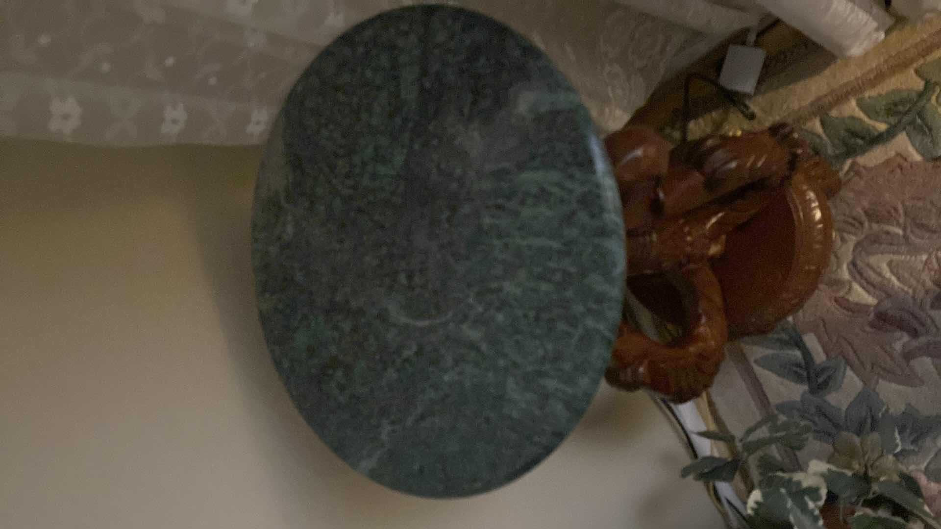 Photo 1 of WOOD AND MARBLE PLANT STAND 13” X H32”