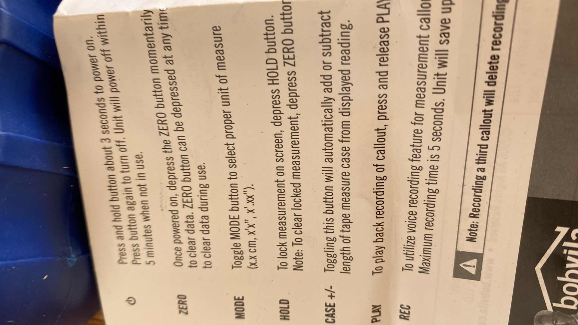 Photo 1 of BOBVILA DIGITAL TAPE MEASURE WITH RECORDER