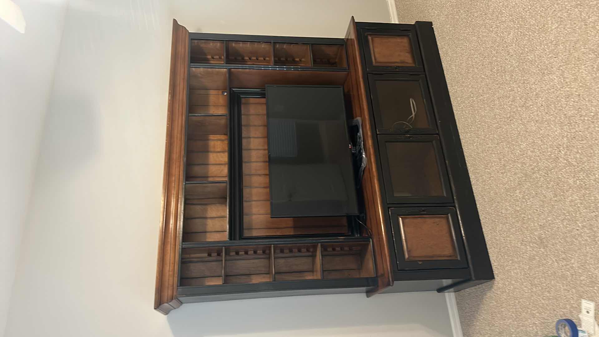 Photo 1 of HOOKER FURNITURE HAND PRODUCED ANTIQUE REPRODUCTION LIGHTED ENTERTAINMENT MEDIA CENTER W EXTRA DOORS AND ACCESSORIES  83” x 22” x H 82” ( TV SOLD SEPARATELY)