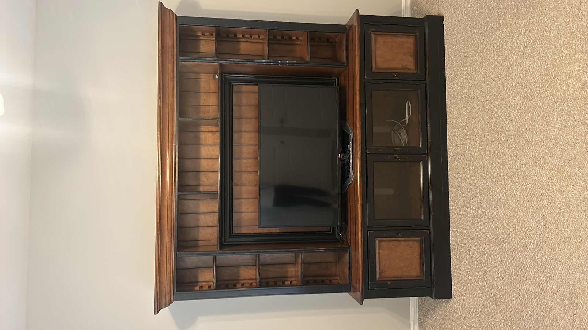 Photo 1 of HOOKER FURNITURE HAND PRODUCED ANTIQUE REPRODUCTION LIGHTED ENTERTAINMENT MEDIA CENTER W EXTRA DOORS AND ACCESSORIES  83” x 22” x H 82” ( TV SOLD SEPARATELY)