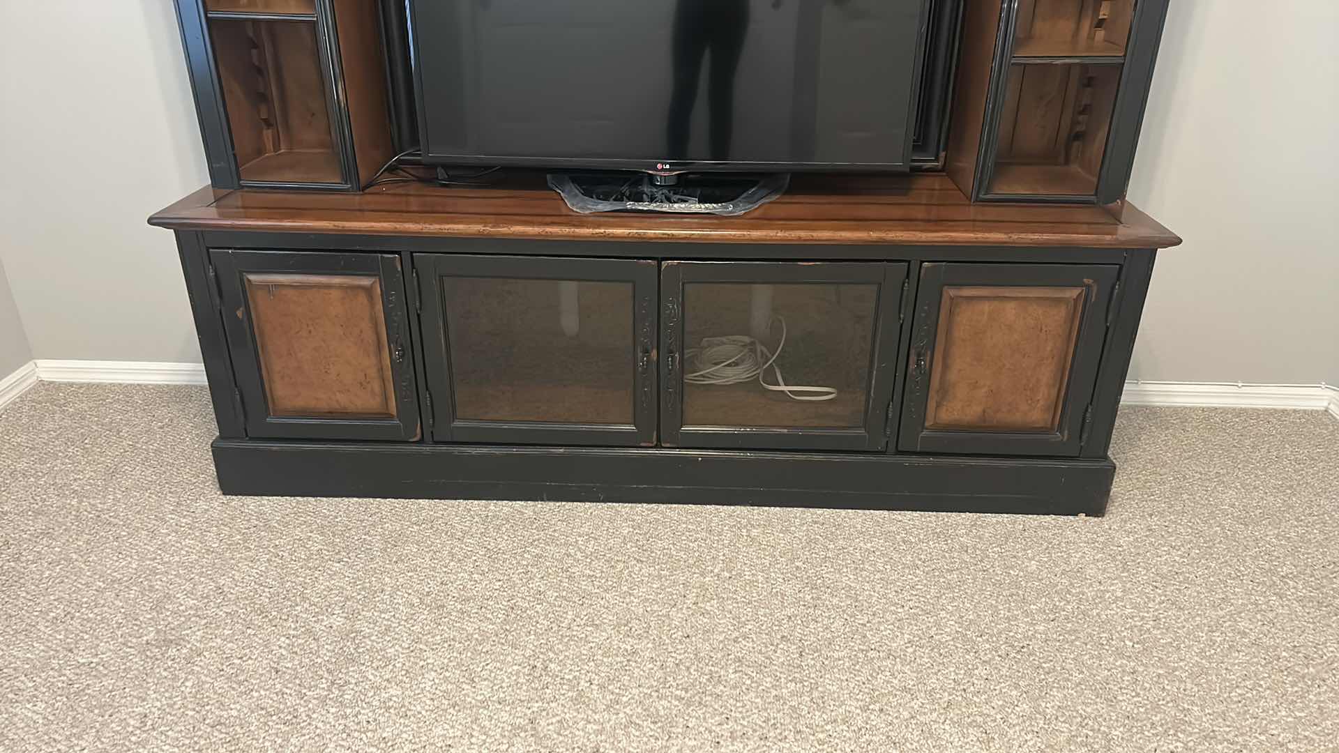 Photo 1 of HOOKER FURNITURE HAND PRODUCED ANTIQUE REPRODUCTION LIGHTED ENTERTAINMENT MEDIA CENTER W EXTRA DOORS AND ACCESSORIES  83” x 22” x H 82” ( TV SOLD SEPARATELY)