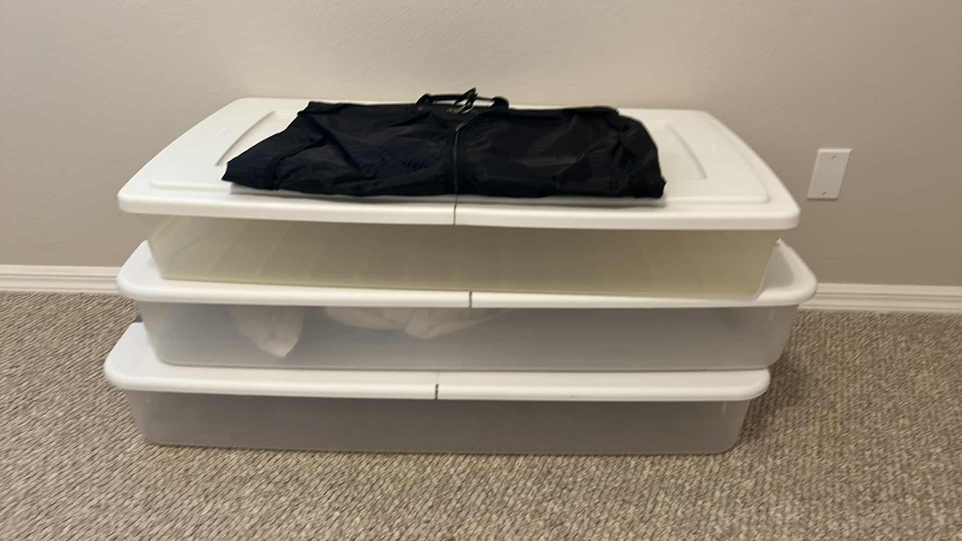 Photo 1 of 3 STORAGE CONTAINERS SMALLEST 49” x 22” x 6” AND GARMET BAG