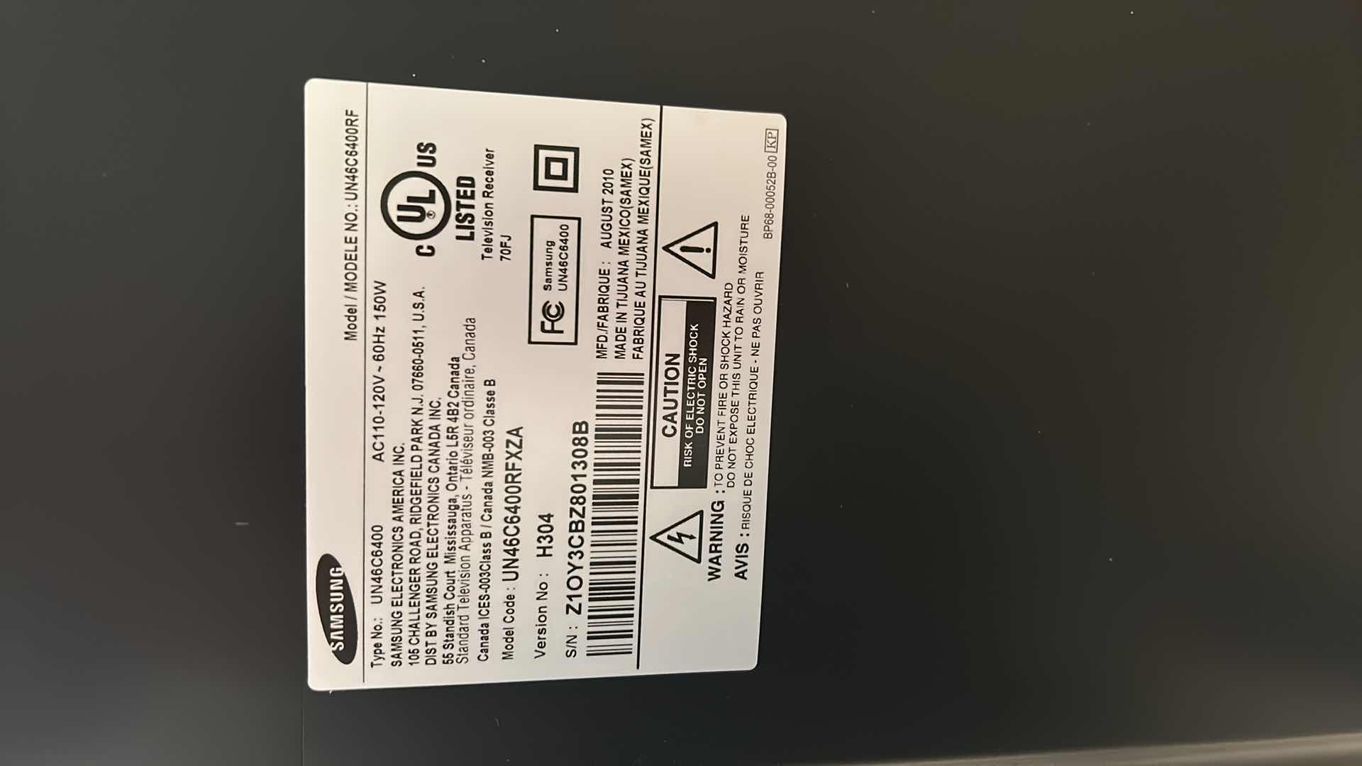 Photo 1 of 46” SAMSUNG FLATSCREEN TV WITH REMOTE