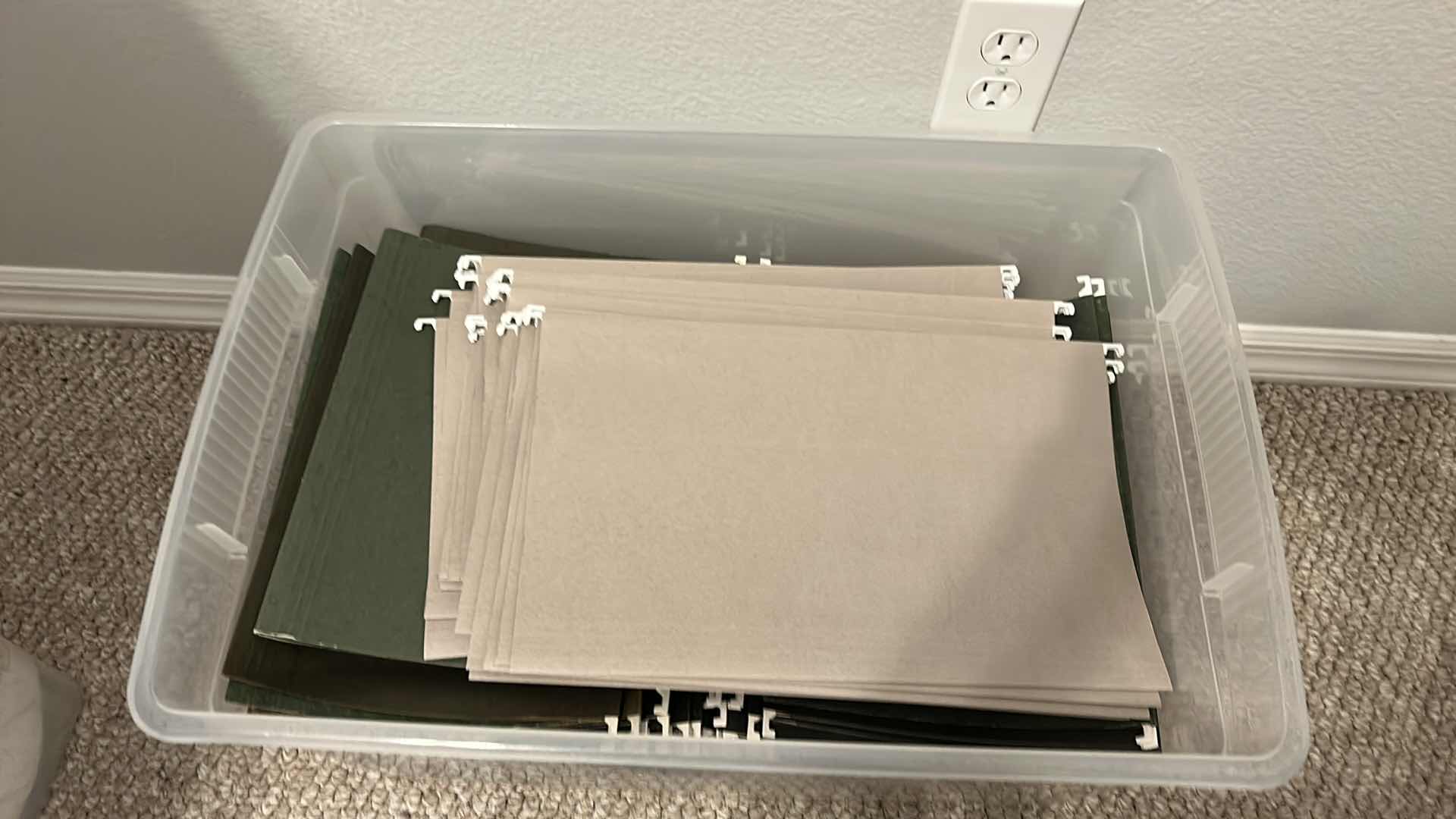 Photo 1 of LARGE PLASTIC TOTE FULL OF FILE FOLDERS TOTE 24” x 16” x H12”