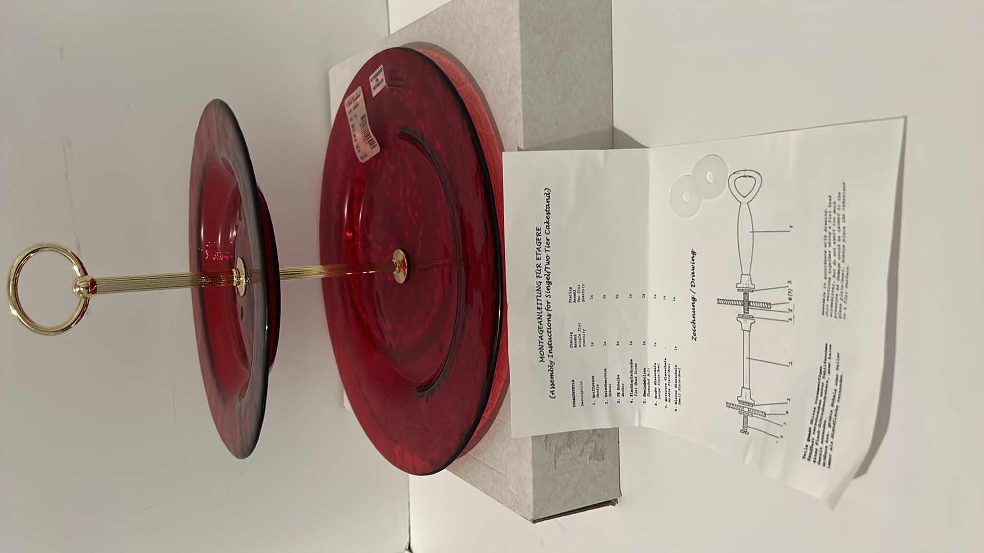 Photo 1 of NEW NOBLE EXCELLENCE RED GLASS TWO TIERED CAKESTAND