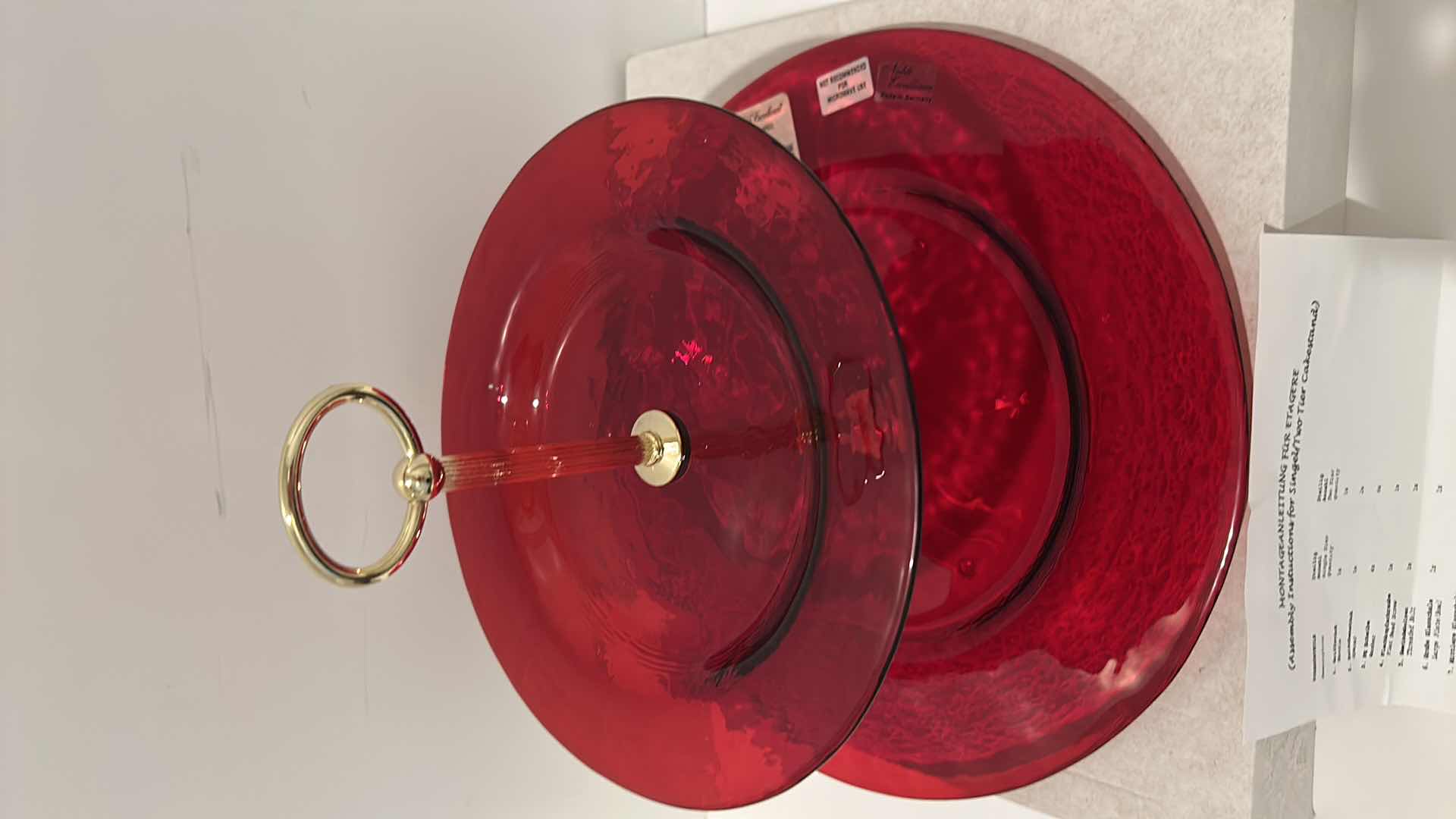 Photo 1 of NEW NOBLE EXCELLENCE RED GLASS TWO TIERED CAKESTAND