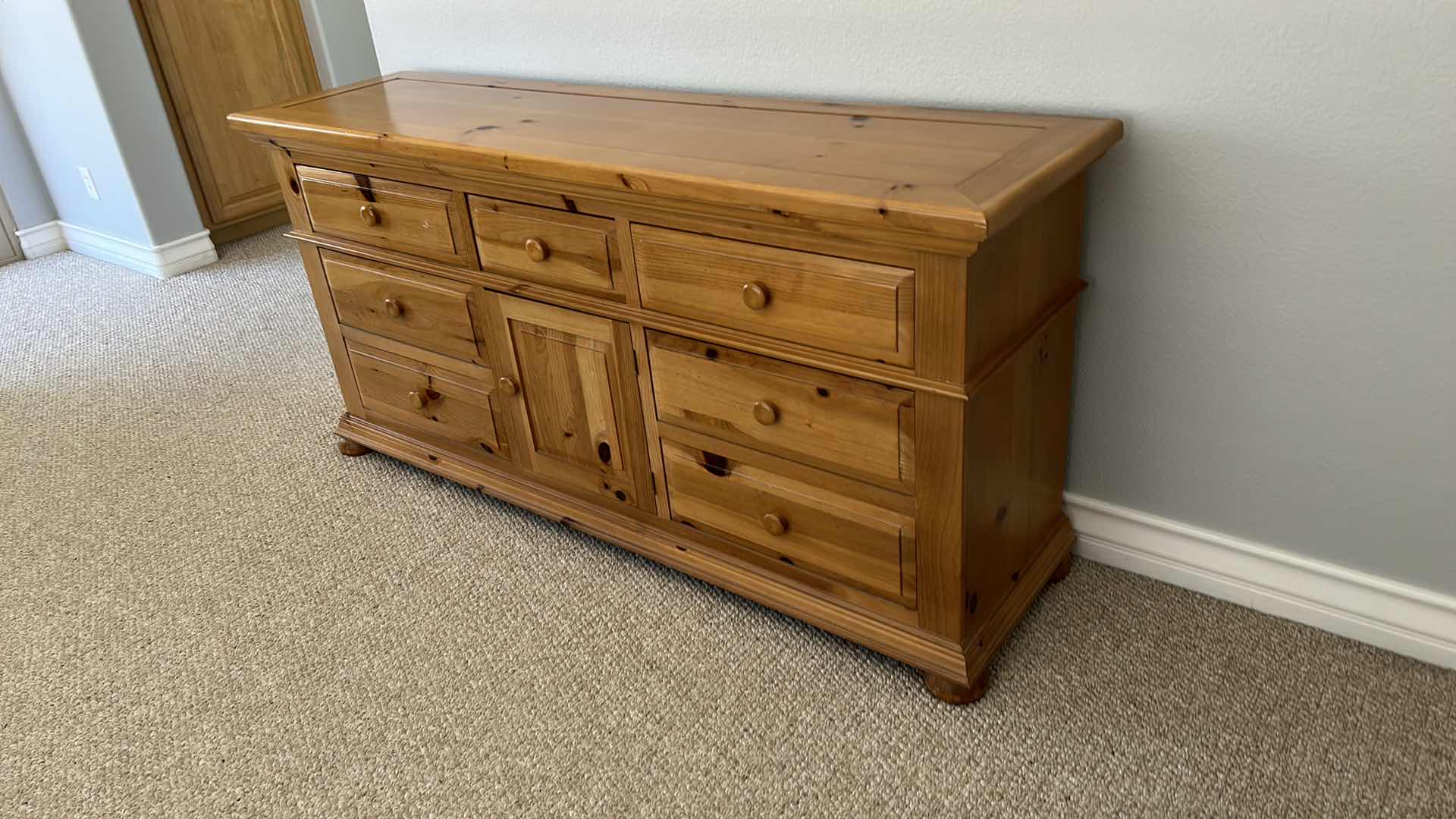 Photo 1 of BROYHILL KNOTTY PINE DISTRESSED DRESSER 69” x 19” x H33”