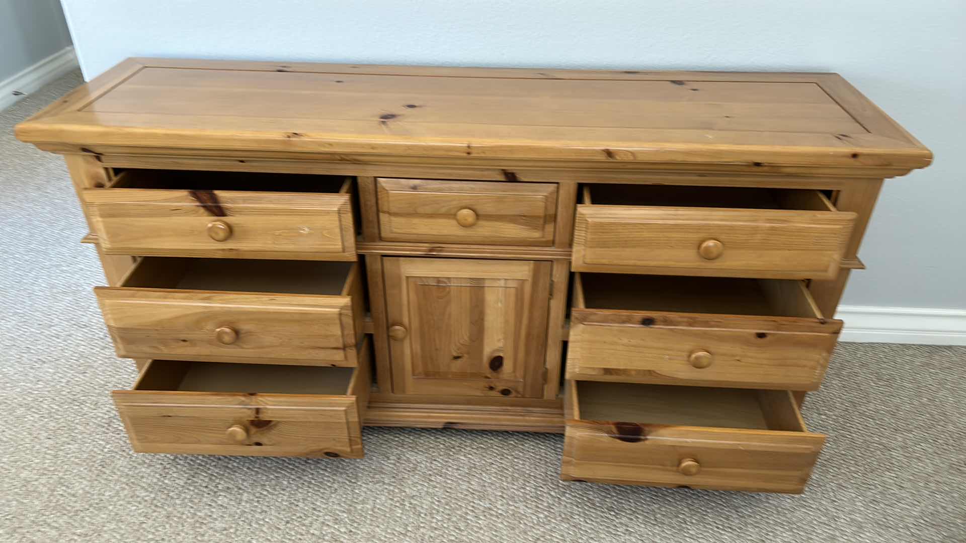 Photo 1 of BROYHILL KNOTTY PINE DISTRESSED DRESSER 69” x 19” x H33”