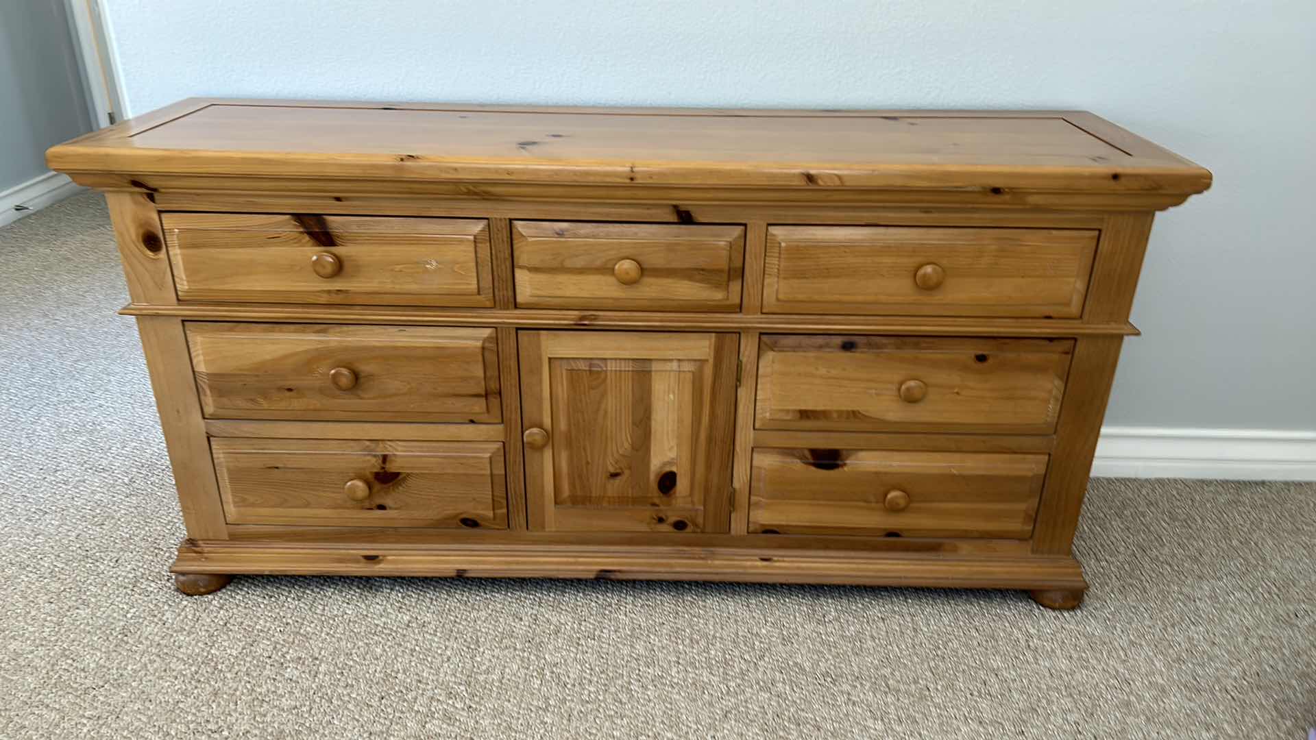 Photo 1 of BROYHILL KNOTTY PINE DISTRESSED DRESSER 69” x 19” x H33”