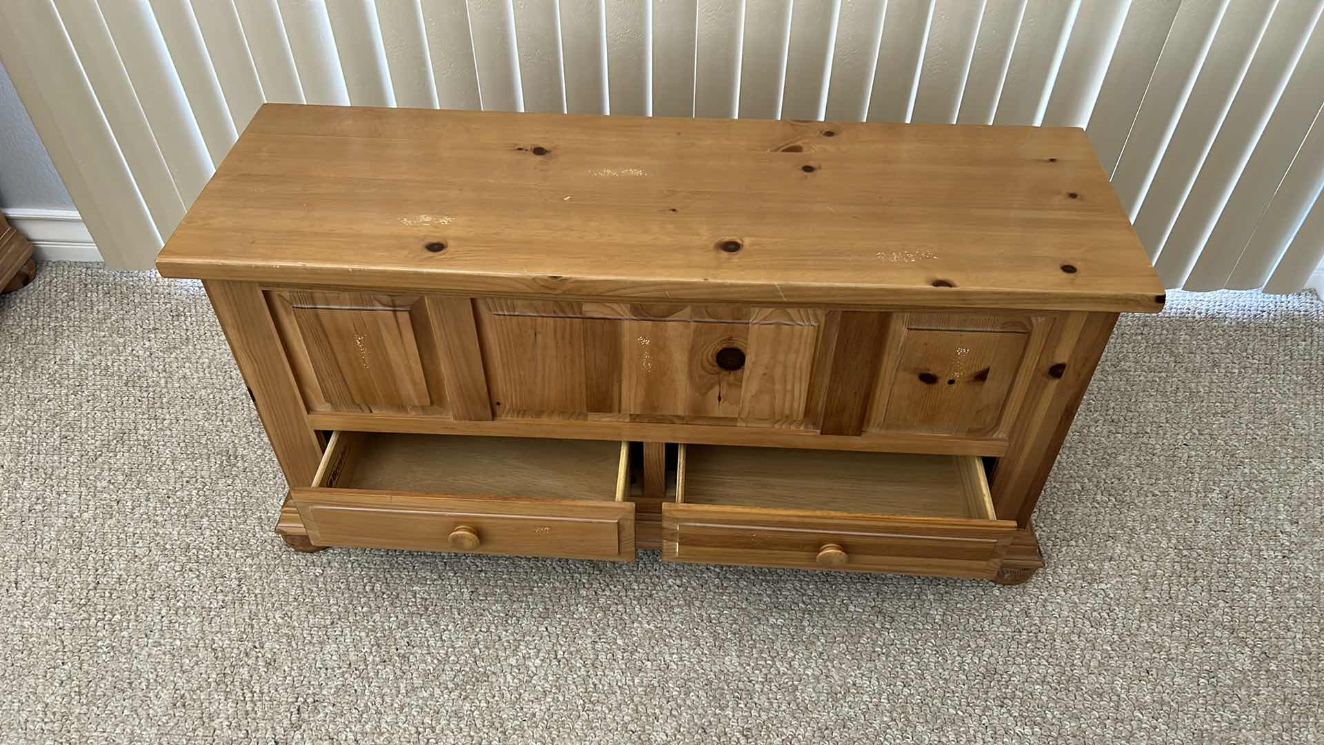 Photo 4 of BROYHILL (CEDAR LINED) KNOTTY PINE DISTRESSED CHEST WITH DRAWERS 49” x 16” x H24”
