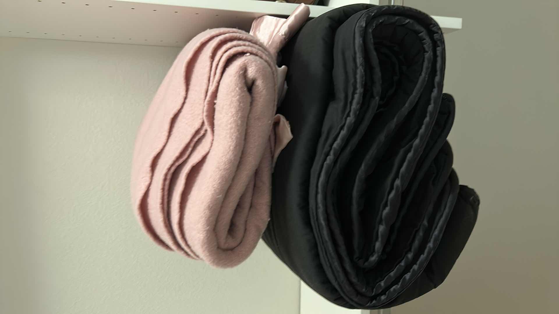 Photo 1 of BLACK COMFORTER AND PINK BLANKET