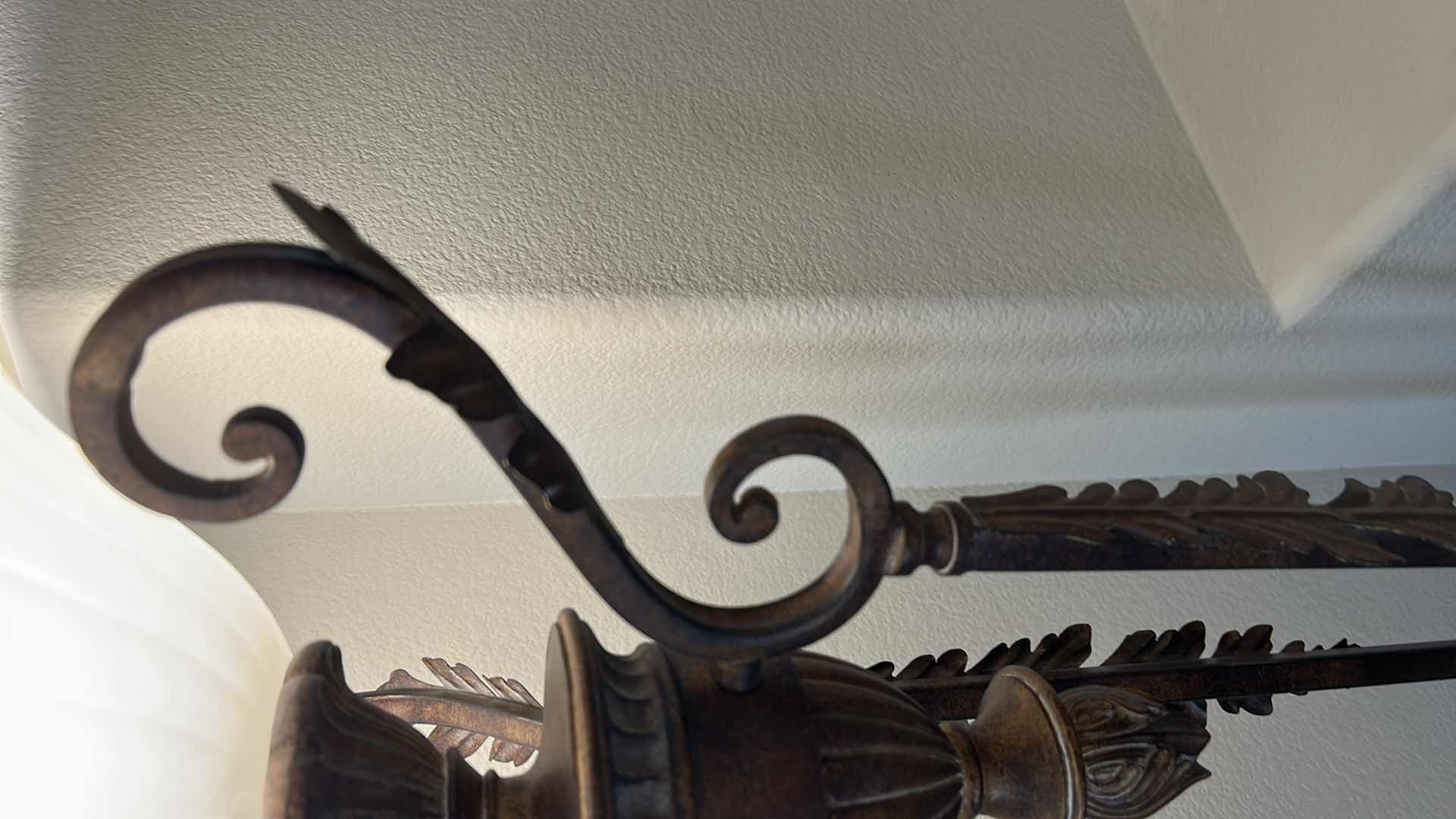 Photo 4 of AGED BRONZE TORCHIERE LAMP WITH IVORY GLASS SHADE  H 69”