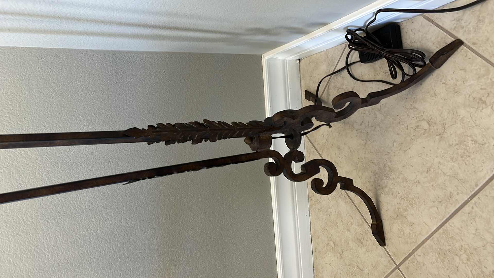 Photo 5 of AGED BRONZE TORCHIERE LAMP WITH IVORY GLASS SHADE  H 69”