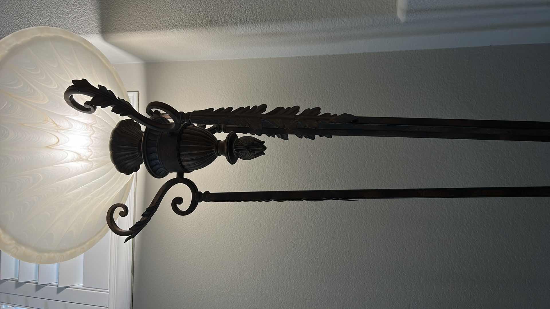 Photo 6 of AGED BRONZE TORCHIERE LAMP WITH IVORY GLASS SHADE  H 69”