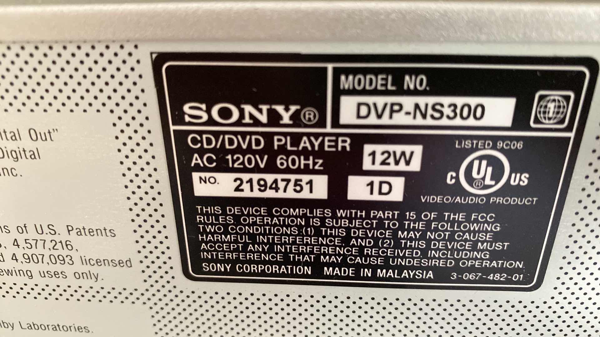 Photo 4 of SONY DVD/CD/VIDEO CD PLAYER