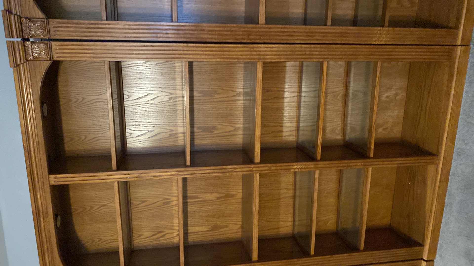 Photo 1 of OAK LIGHTED 6 SHELF BOOK CASE 48” X 13” H84” (TOTAL OF 5 AVAILABLE EACH SOLD SEPARATELY