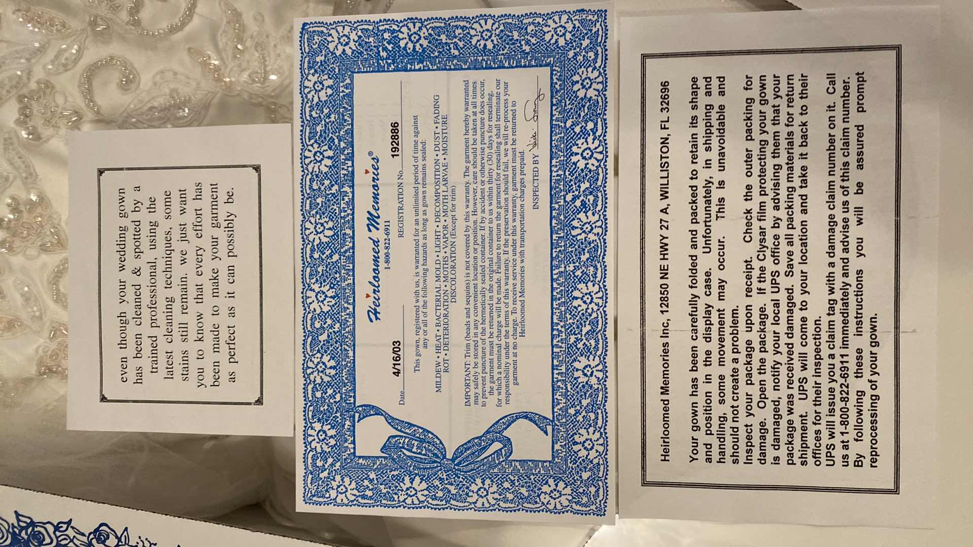 Photo 1 of BOXED WEDDING GOWN APPROX SIZE 12/14 AND MENS VEST AND TIE SIZE XXL