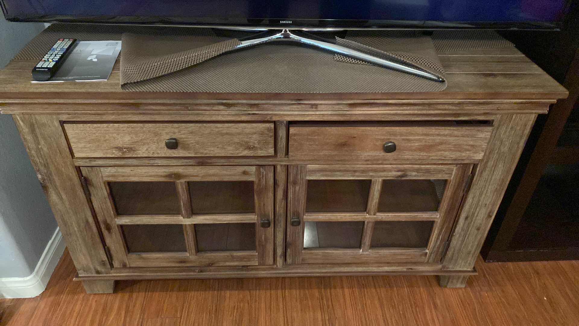 Photo 1 of 2 DRAWER 2 DOOR WASHED PINE SIDEBOARD/ENTERTAINMENT CENTER 56” X 18” H33.5”