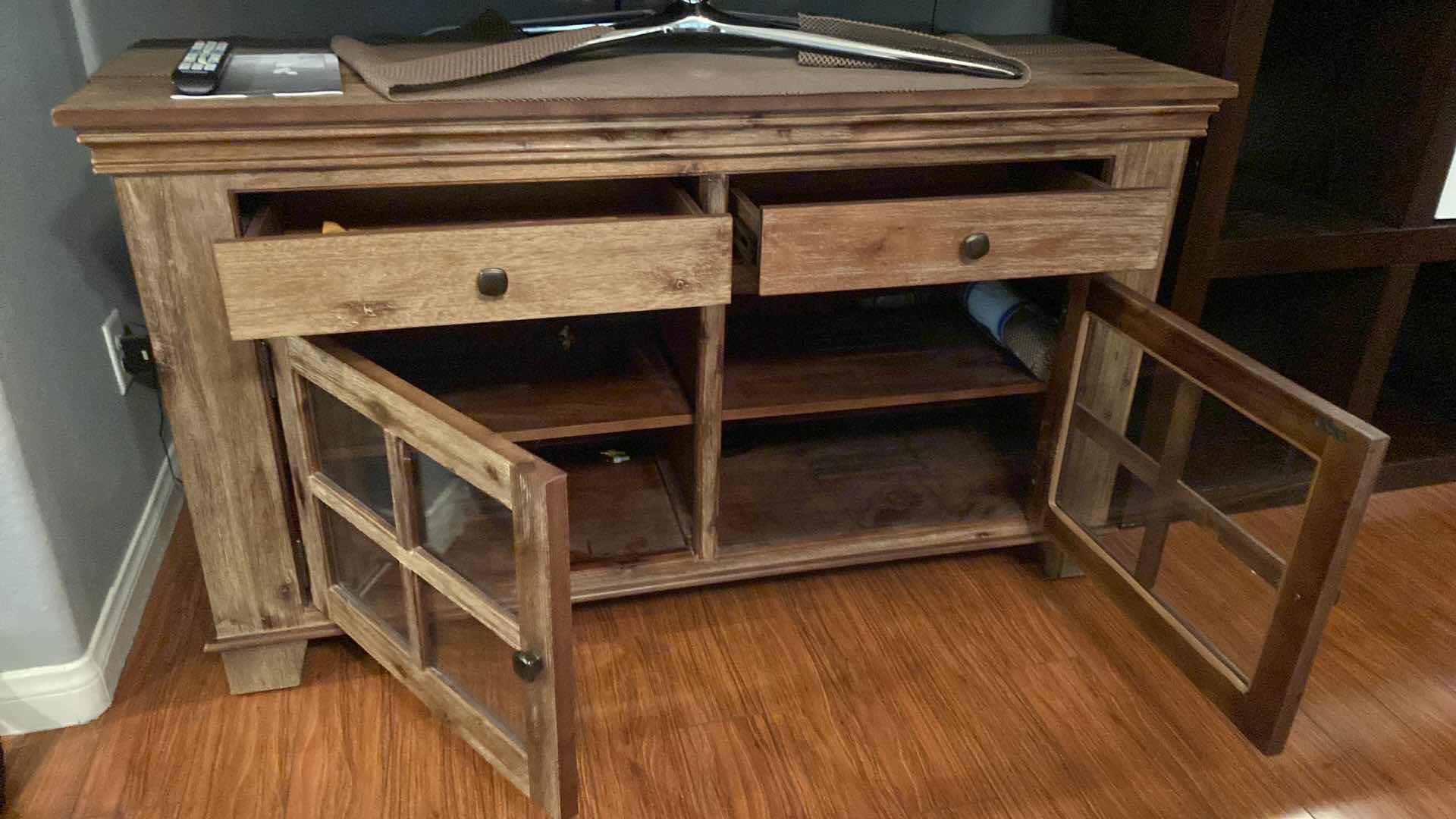 Photo 1 of 2 DRAWER 2 DOOR WASHED PINE SIDEBOARD/ENTERTAINMENT CENTER 56” X 18” H33.5”