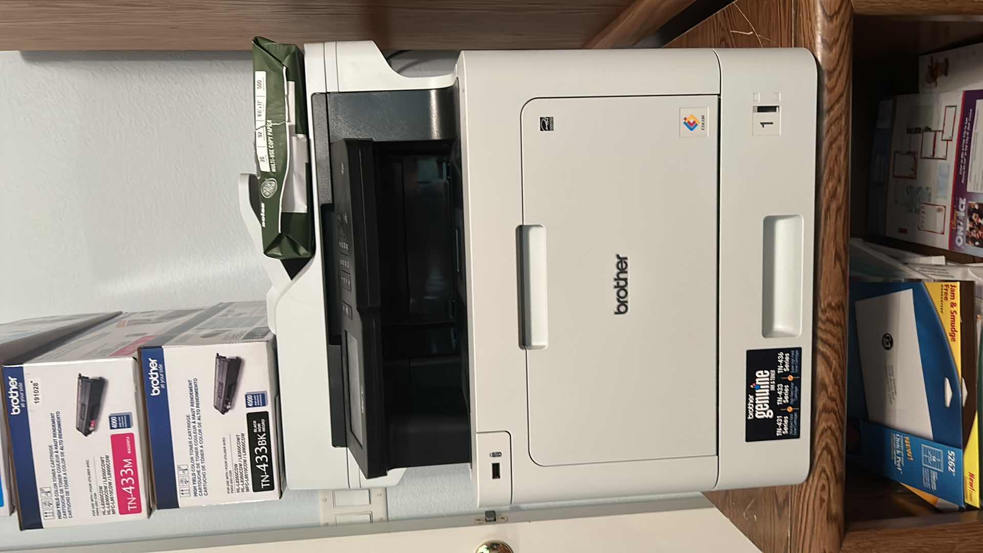 Photo 1 of BROTHER PRINTER - WITH PAPER, INK CARTRIDGES, PAPER AND LABELS ( TABLE SOLD SEPARATELY)
