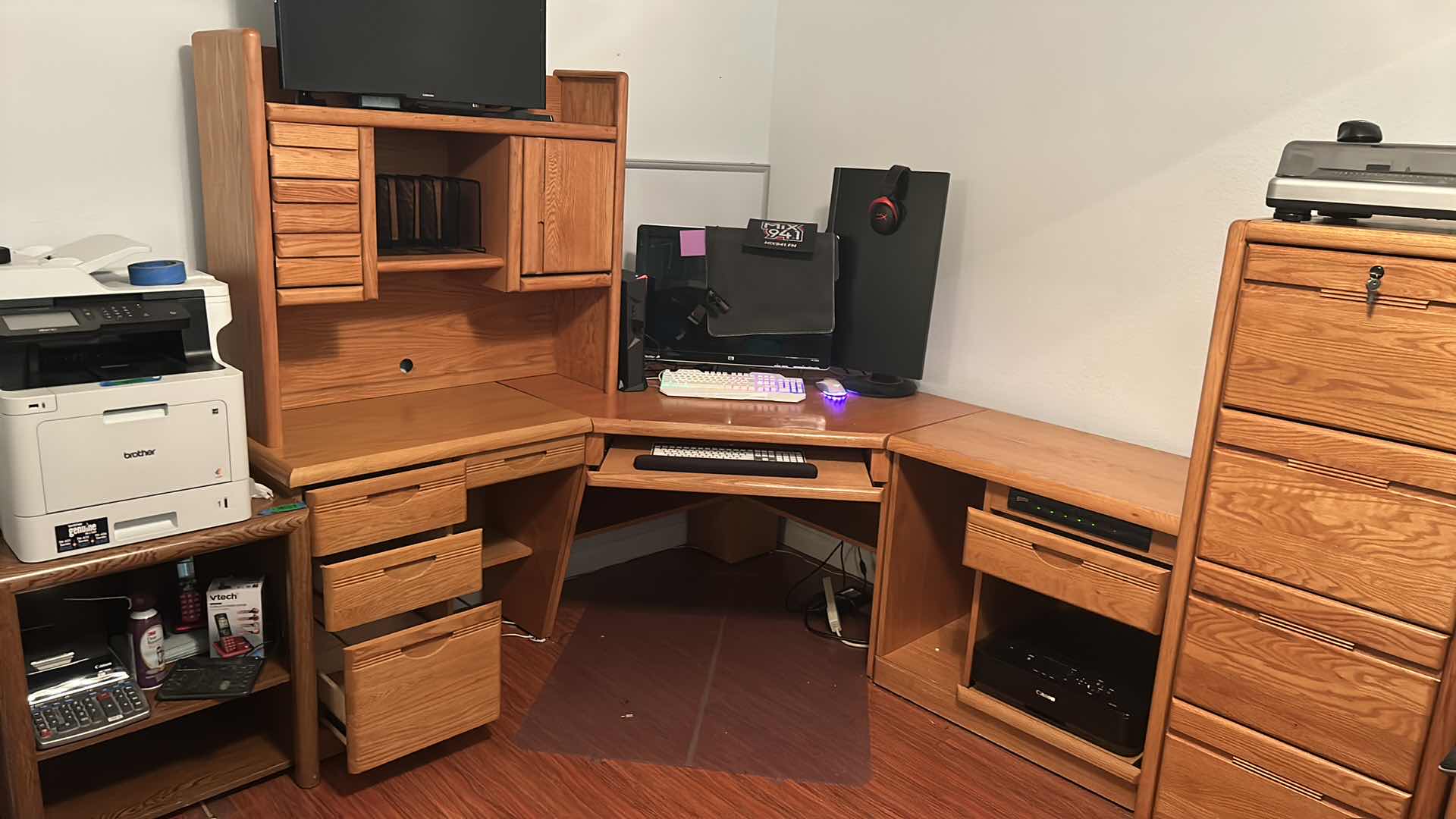 Photo 1 of 3 PIECE WOOD CORNER DESK UNIT (CONTENTS NOT INCLUDED) 75” x 75”