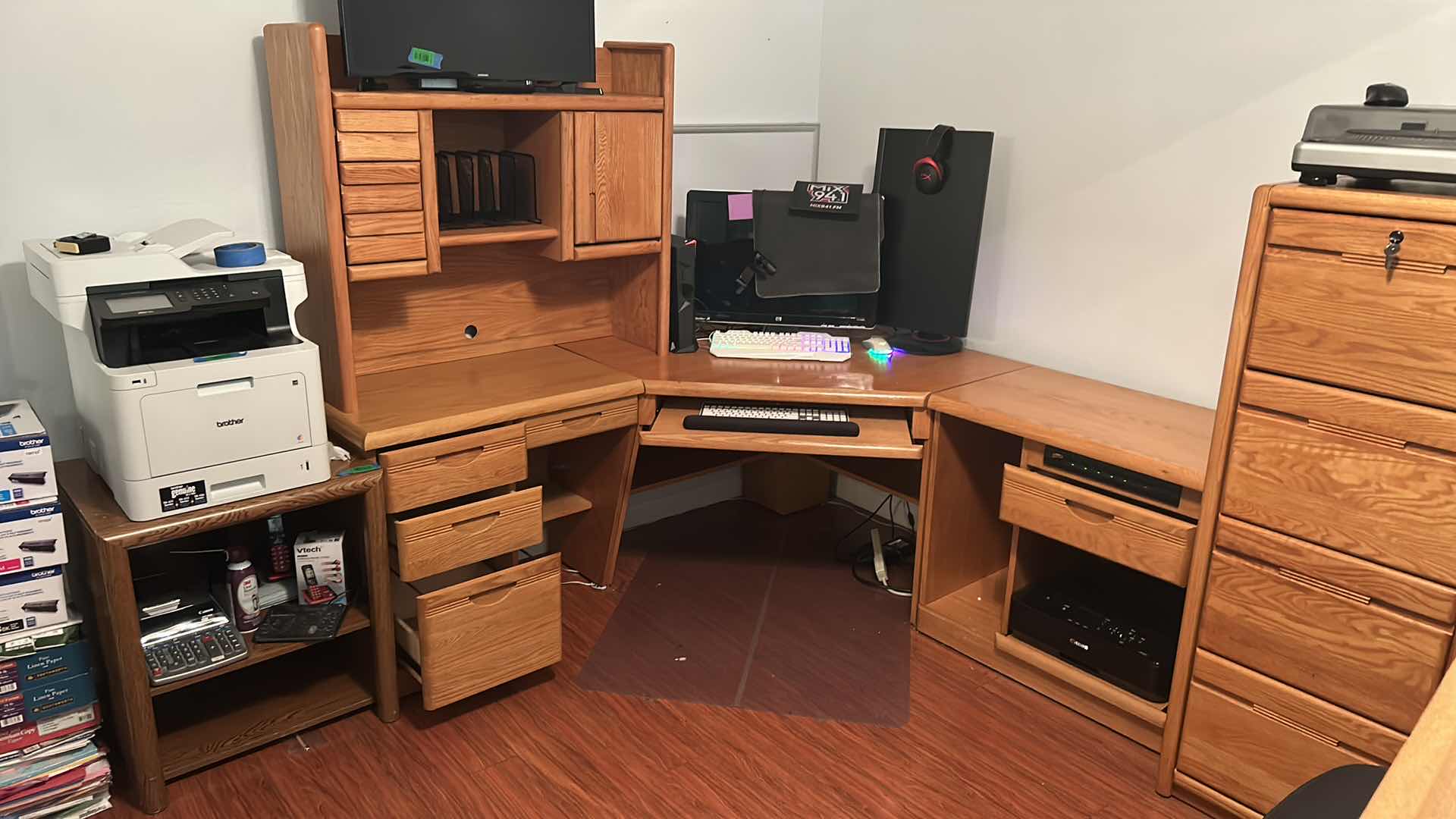 Photo 1 of 3 PIECE WOOD CORNER DESK UNIT (CONTENTS NOT INCLUDED) 75” x 75”