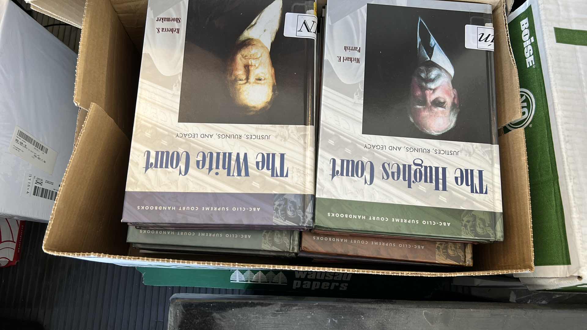 Photo 1 of TWO BOXES AND STACK OF BOOKS