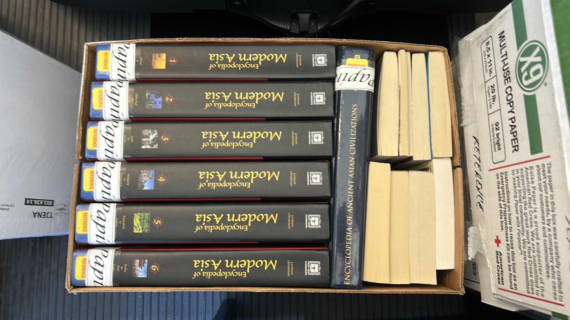 Photo 1 of TWO BOXES AND STACK OF BOOKS