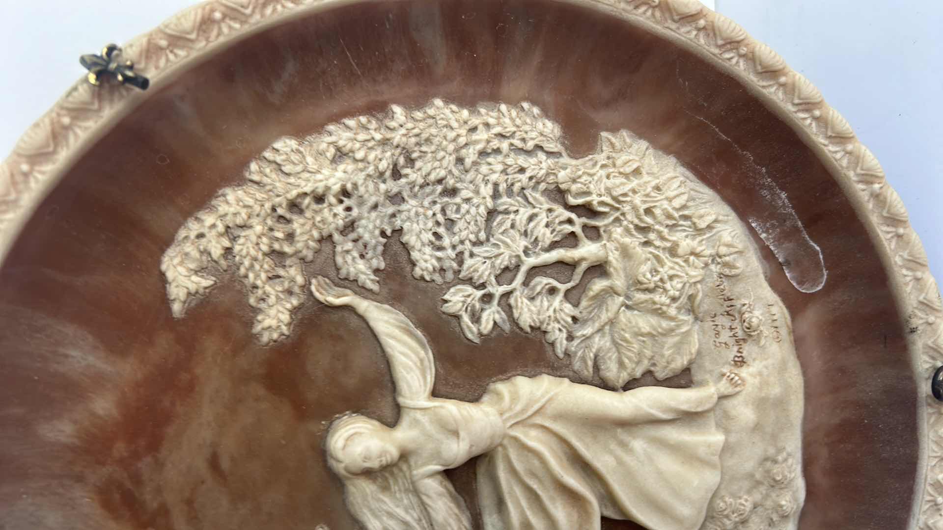 Photo 1 of COLLECTIBLE VINTAGE NUMBERED LIMITED EDITION CARVED INCOLAY STONE PLATE 10.5”