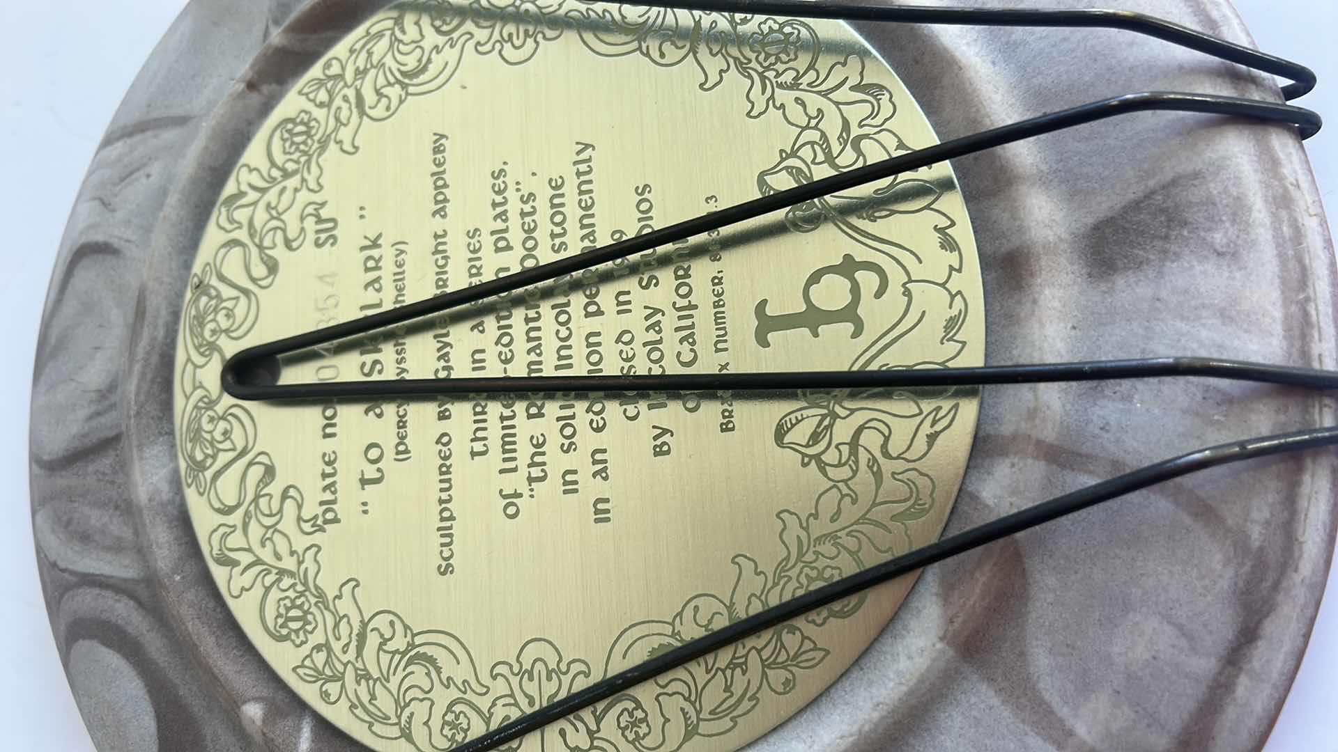 Photo 1 of COLLECTIBLE VINTAGE NUMBERED LIMITED EDITION CARVED INCOLAY STONE PLATE 10.5”