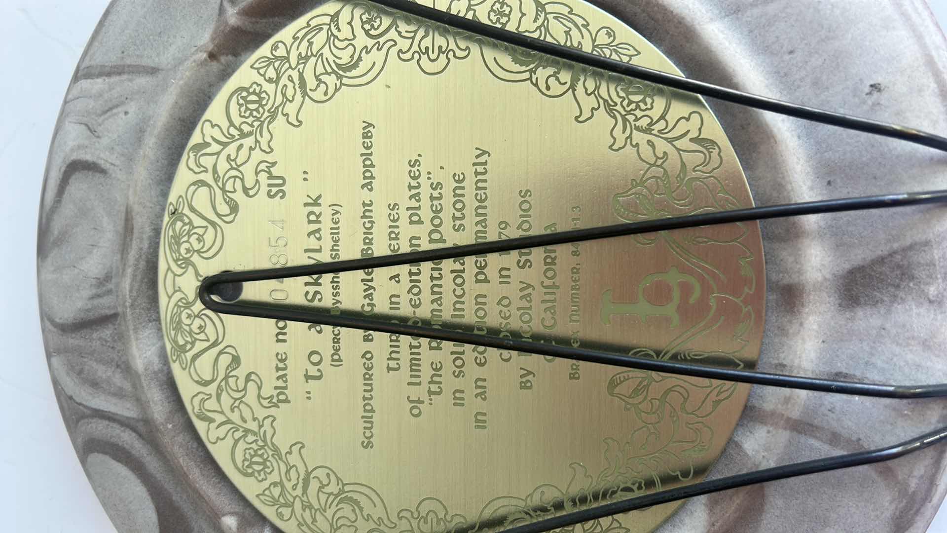 Photo 1 of COLLECTIBLE VINTAGE NUMBERED LIMITED EDITION CARVED INCOLAY STONE PLATE 10.5”