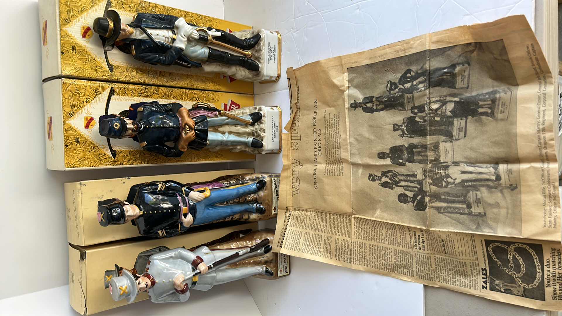 Photo 1 of RARE VERY LIMITED EDITION COLLECTION - 4 GENUINE HAND PAINTED PORCELAIN COLLECTIBLES, EACH IS SIGNED AND DATED  H14” (no alcohol) EMPTY BOTTLES