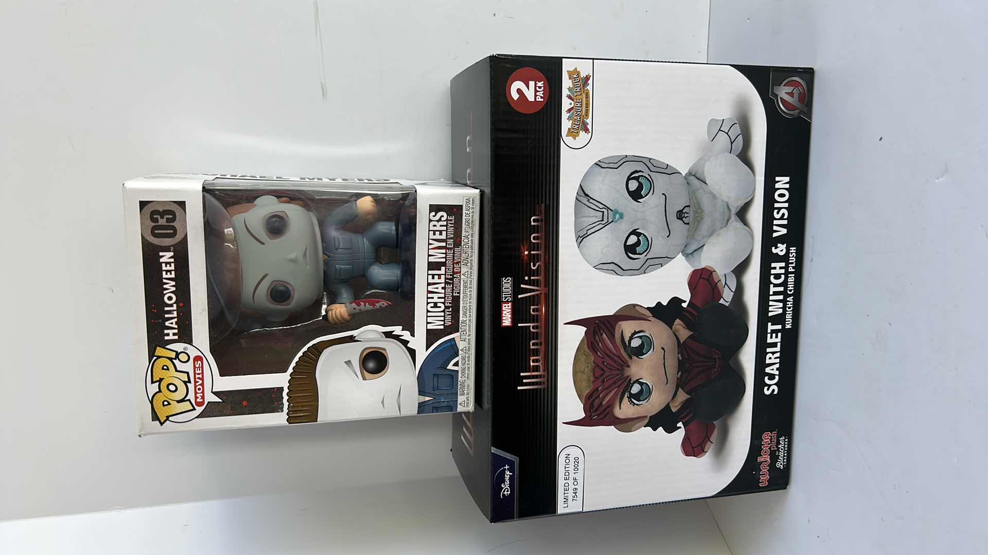 Photo 1 of NEW MARVEL AND POP TOYS PLUS MYSTERY BOX WHICH INCLUDES XS TEE, BAG AND CROCHETED SPIDER MAN BEAN BAG