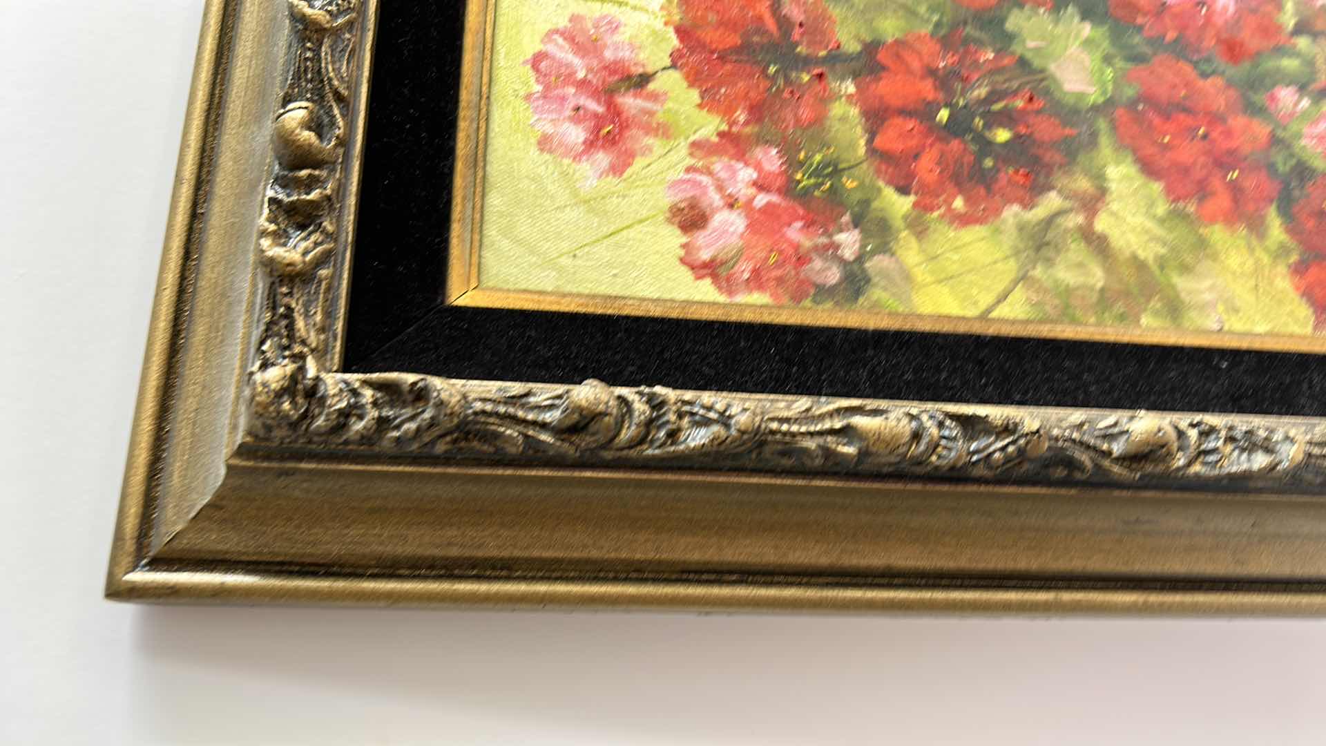 Photo 1 of ORNATE GOLD FRAMED OIL PAINTING “FLOWERS” SIGNED ARTWORK 14”x 22”